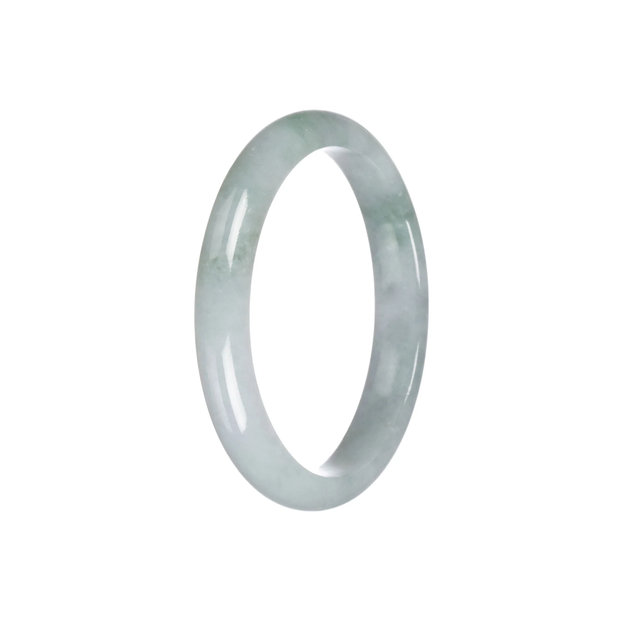 Real Type A Green Grey Traditional Jade Bangle Bracelet - 55mm Semi Round - Image 2
