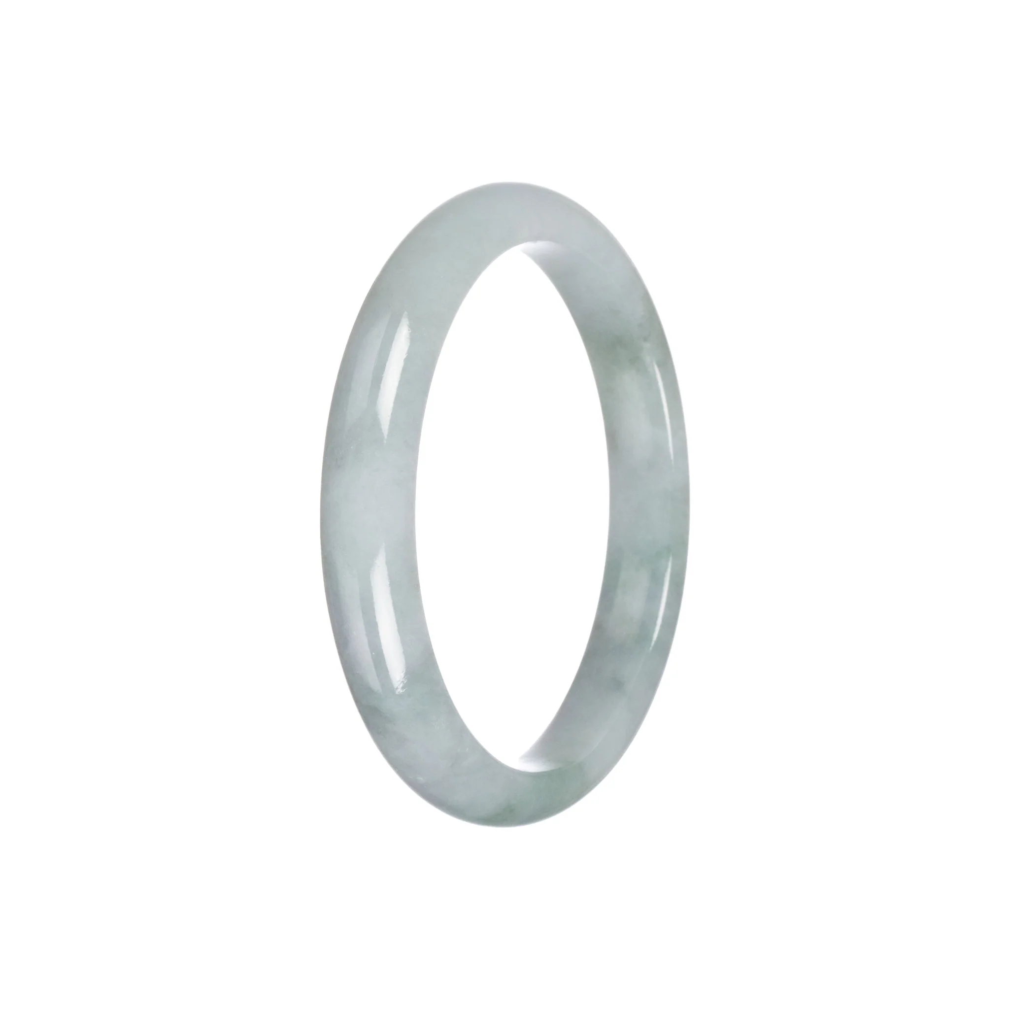 Real Type A Green Grey Traditional Jade Bangle Bracelet - 55mm Semi Round - Image 3