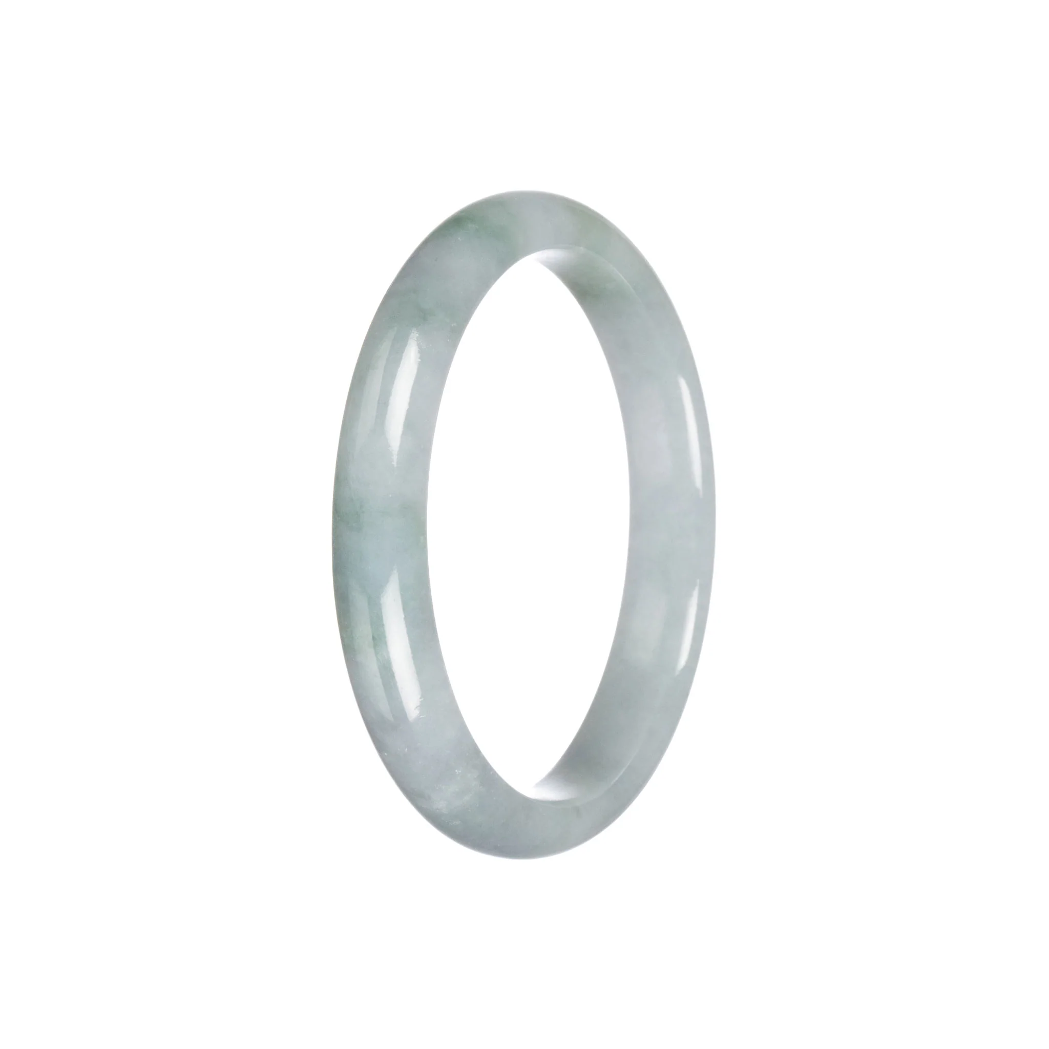 Real Type A Green Grey Traditional Jade Bangle Bracelet - 55mm Semi Round - Image 4