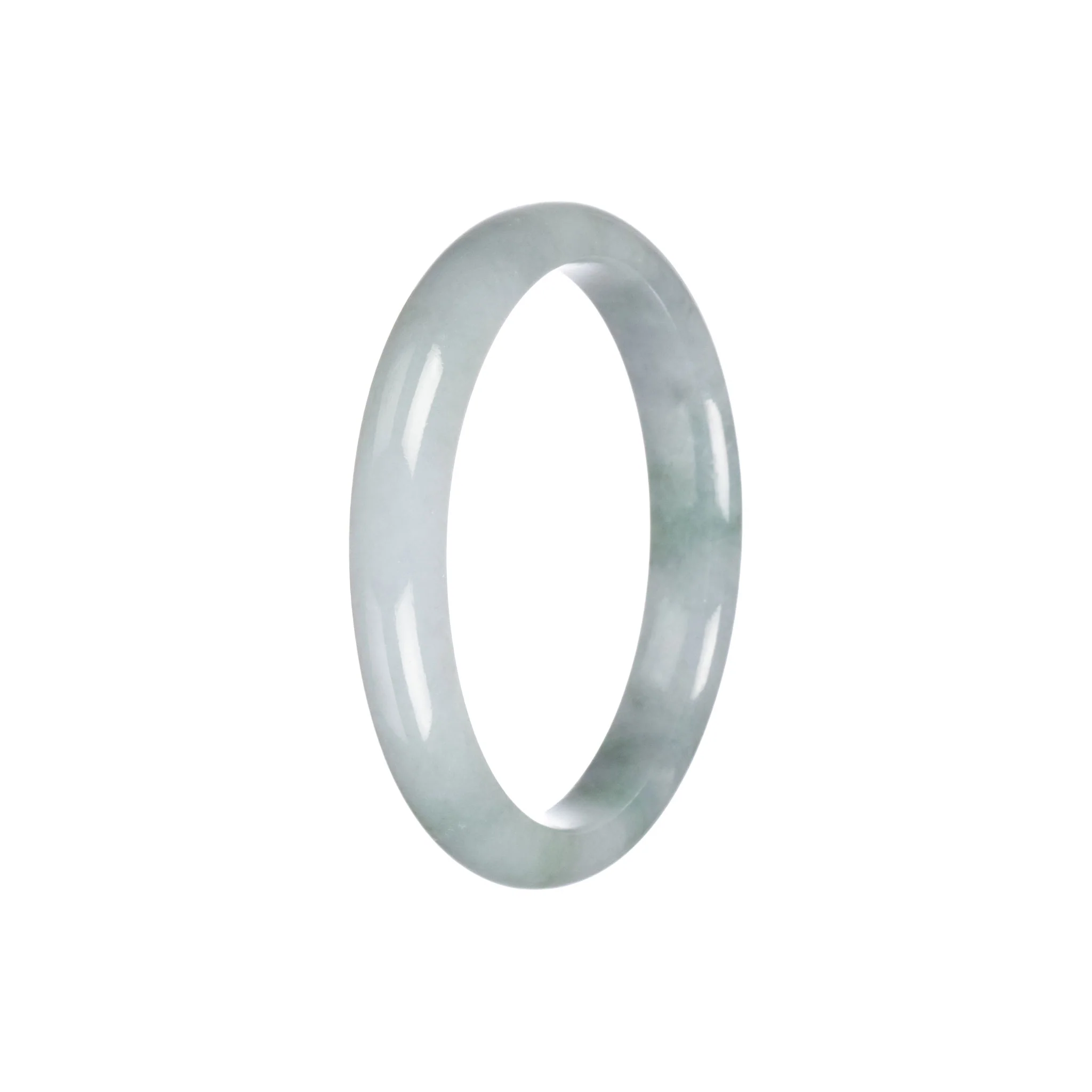 Real Type A Green Grey Traditional Jade Bangle Bracelet - 55mm Semi Round - Image 5