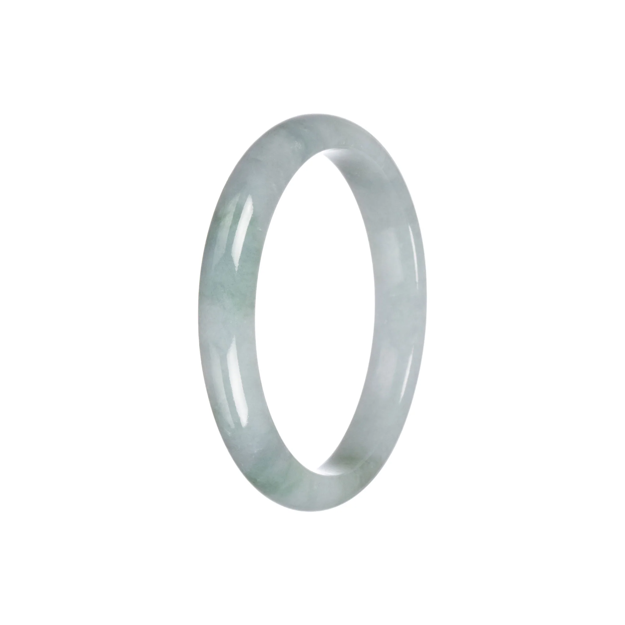 Real Type A Green Grey Traditional Jade Bangle Bracelet - 55mm Semi Round - Image 6