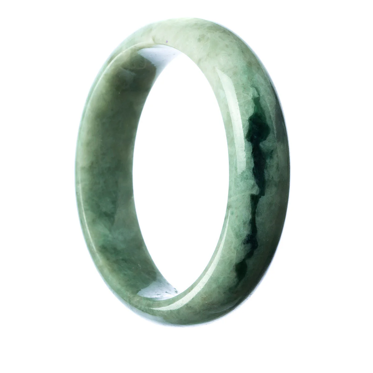 Certified Type A Green Jadeite Jade Bangle Bracelet - 62mm Half Moon - Image 2