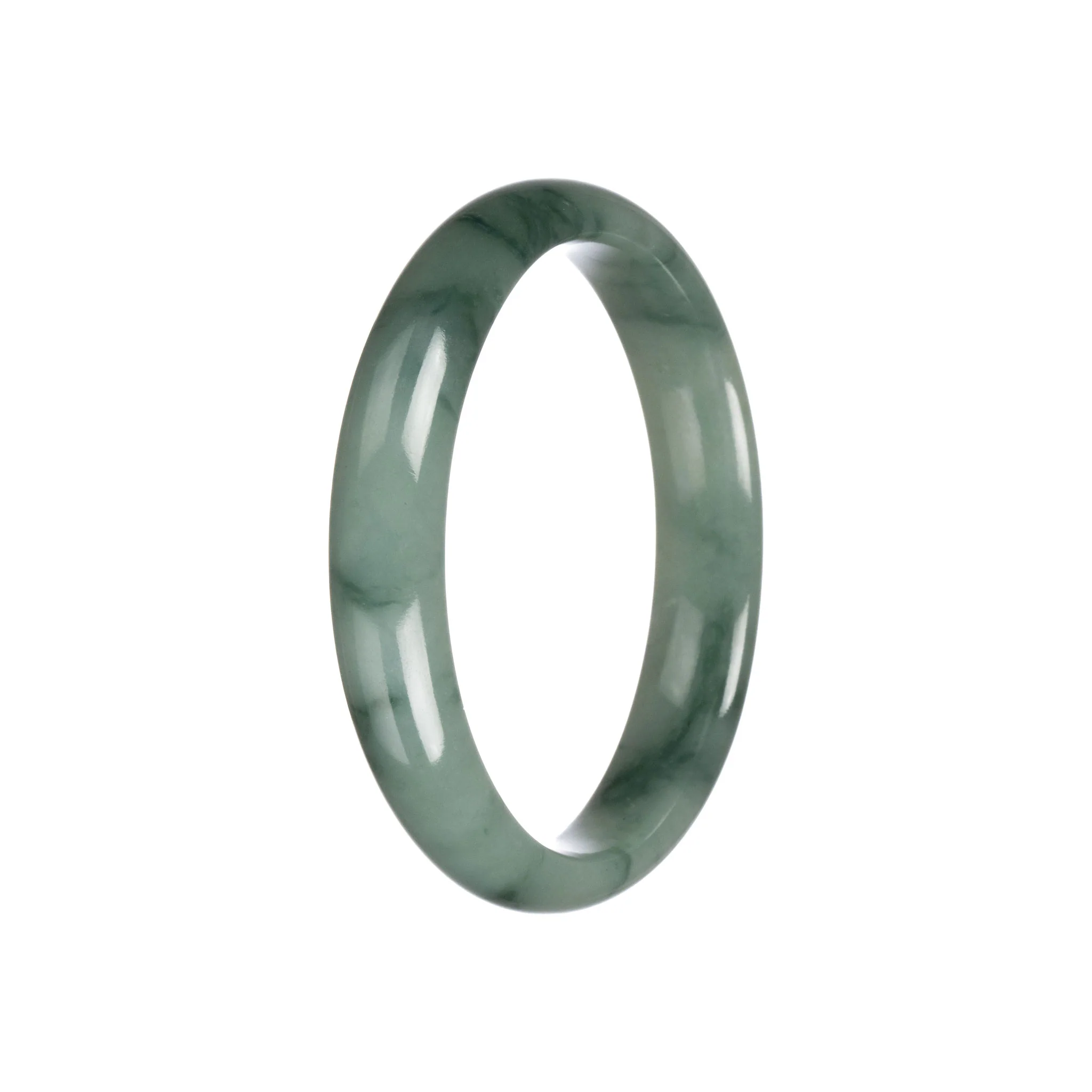 Authentic Grade A Green Pattern Burmese Jade Bracelet - 58mm Half Moon - Image 3