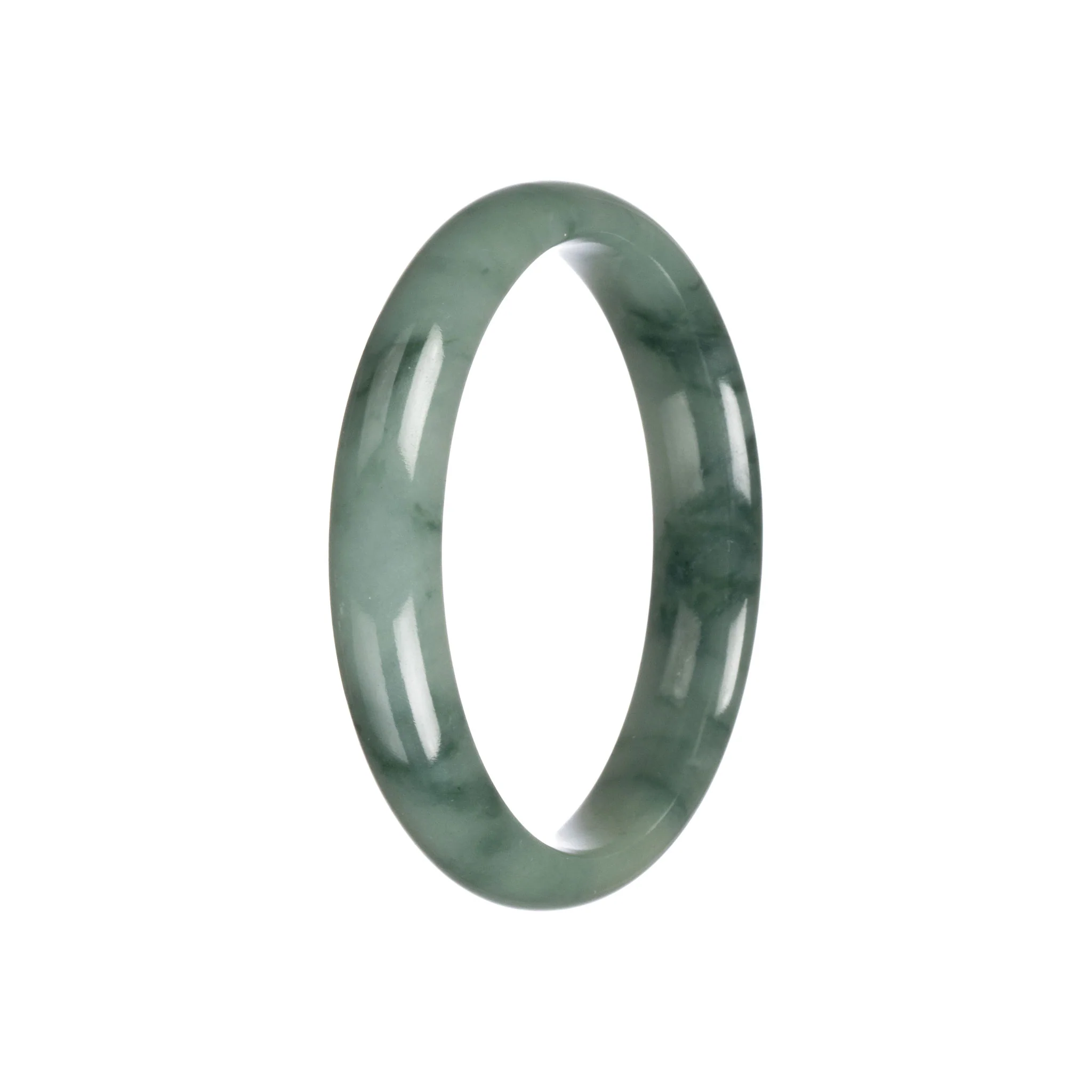 Authentic Grade A Green Pattern Burmese Jade Bracelet - 58mm Half Moon - Image 4