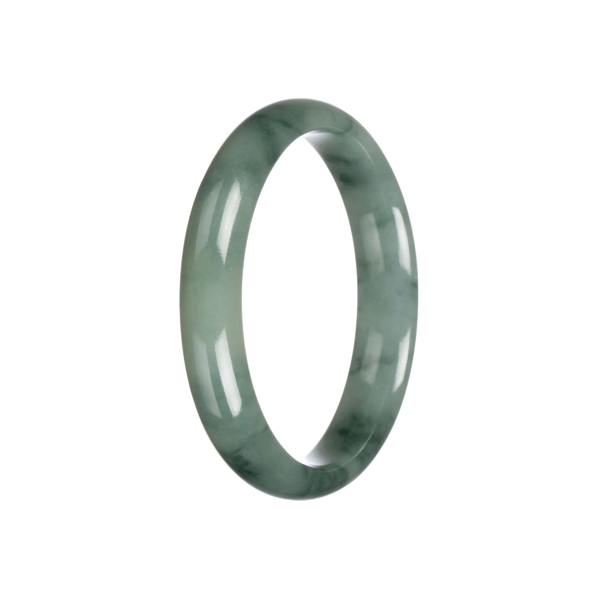 Authentic Grade A Green Pattern Burmese Jade Bracelet - 58mm Half Moon - Image 5
