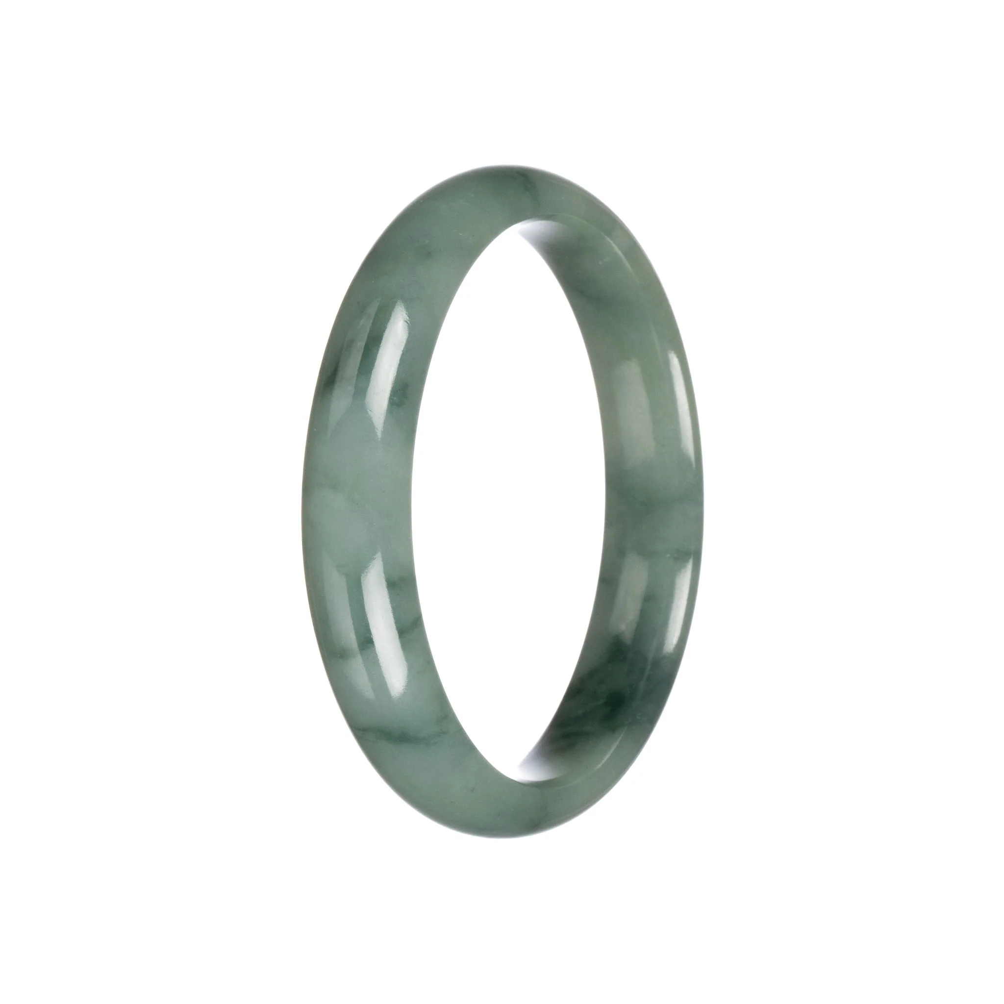 Authentic Grade A Green Pattern Burmese Jade Bracelet - 58mm Half Moon - Image 6