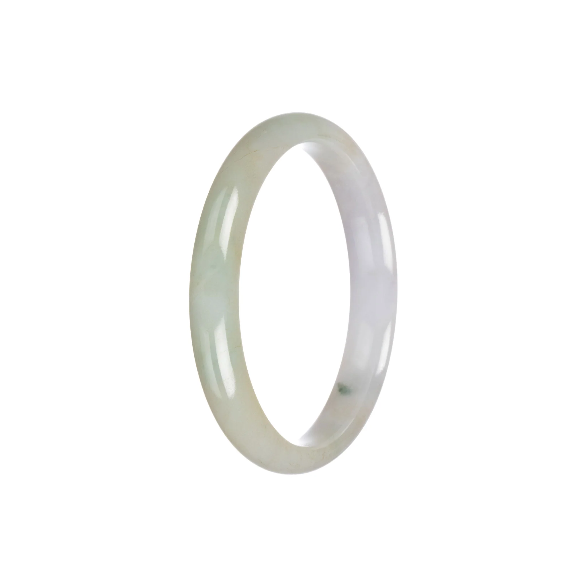 Genuine Untreated Green White Jadeite Jade Bracelet - 54mm Semi Round - Image 5