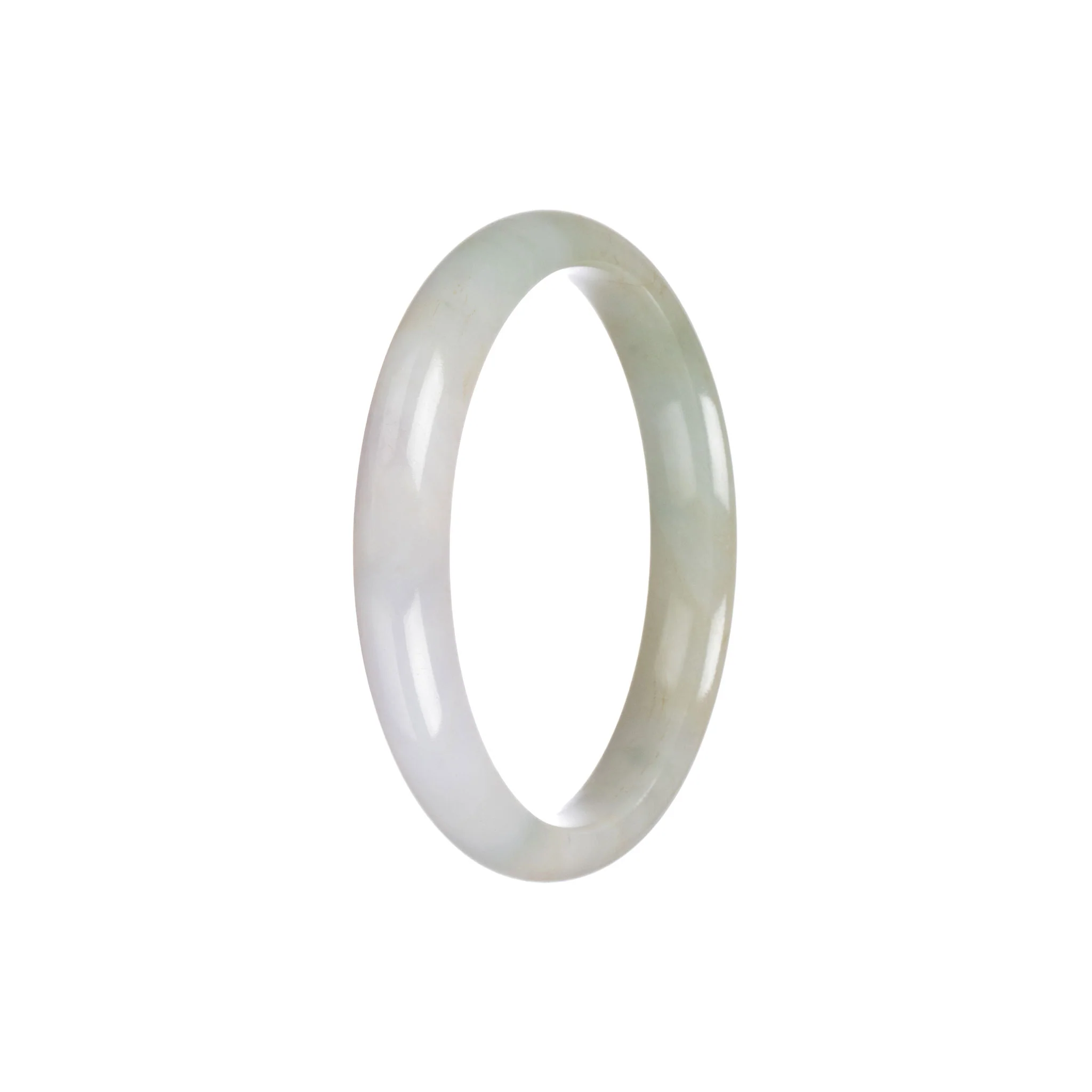 Genuine Untreated Green White Jadeite Jade Bracelet - 54mm Semi Round - Image 6