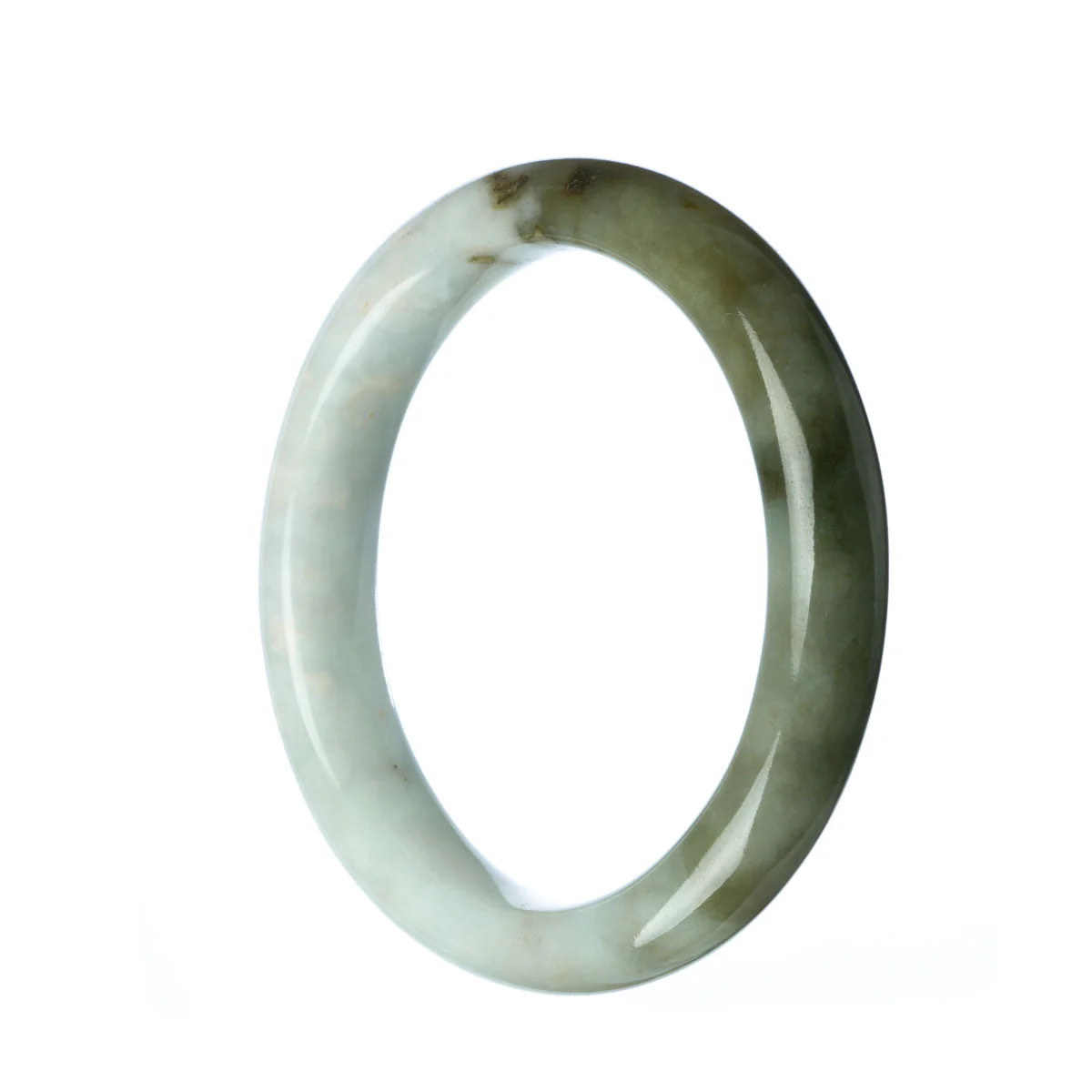 Authentic Grade A Green White Burmese Jade Bangle - 59mm Semi Round