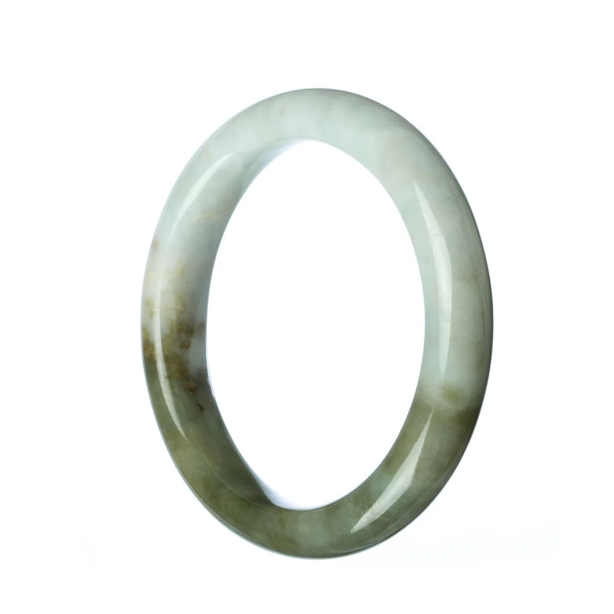Authentic Grade A Green White Burmese Jade Bangle - 59mm Semi Round - Image 2