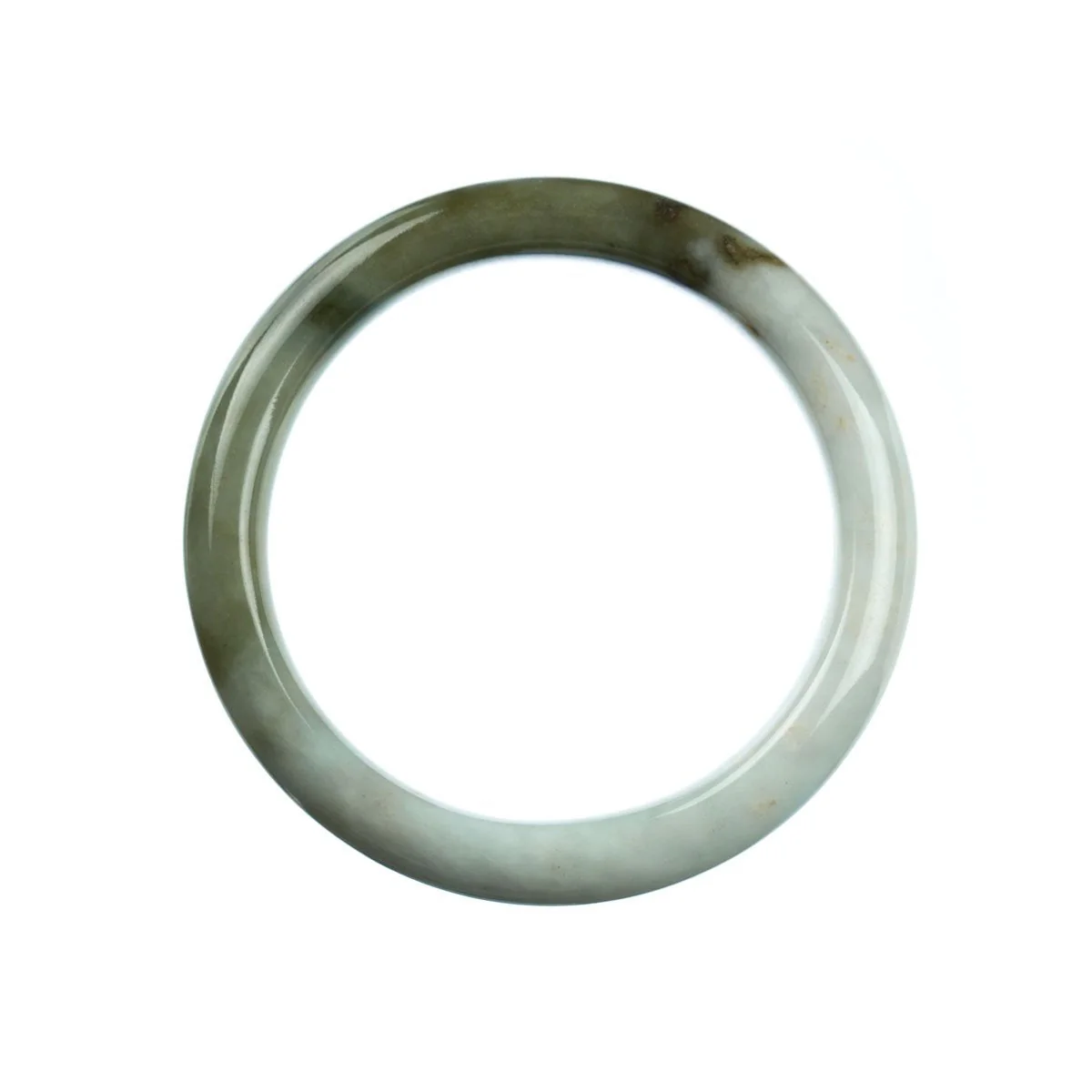 Authentic Grade A Green White Burmese Jade Bangle - 59mm Semi Round - Image 3