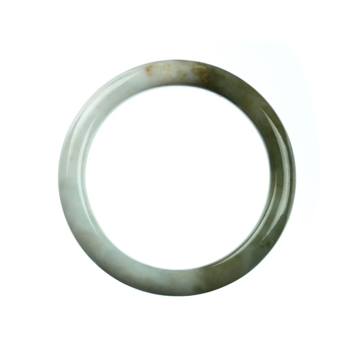 Authentic Grade A Green White Burmese Jade Bangle - 59mm Semi Round - Image 4