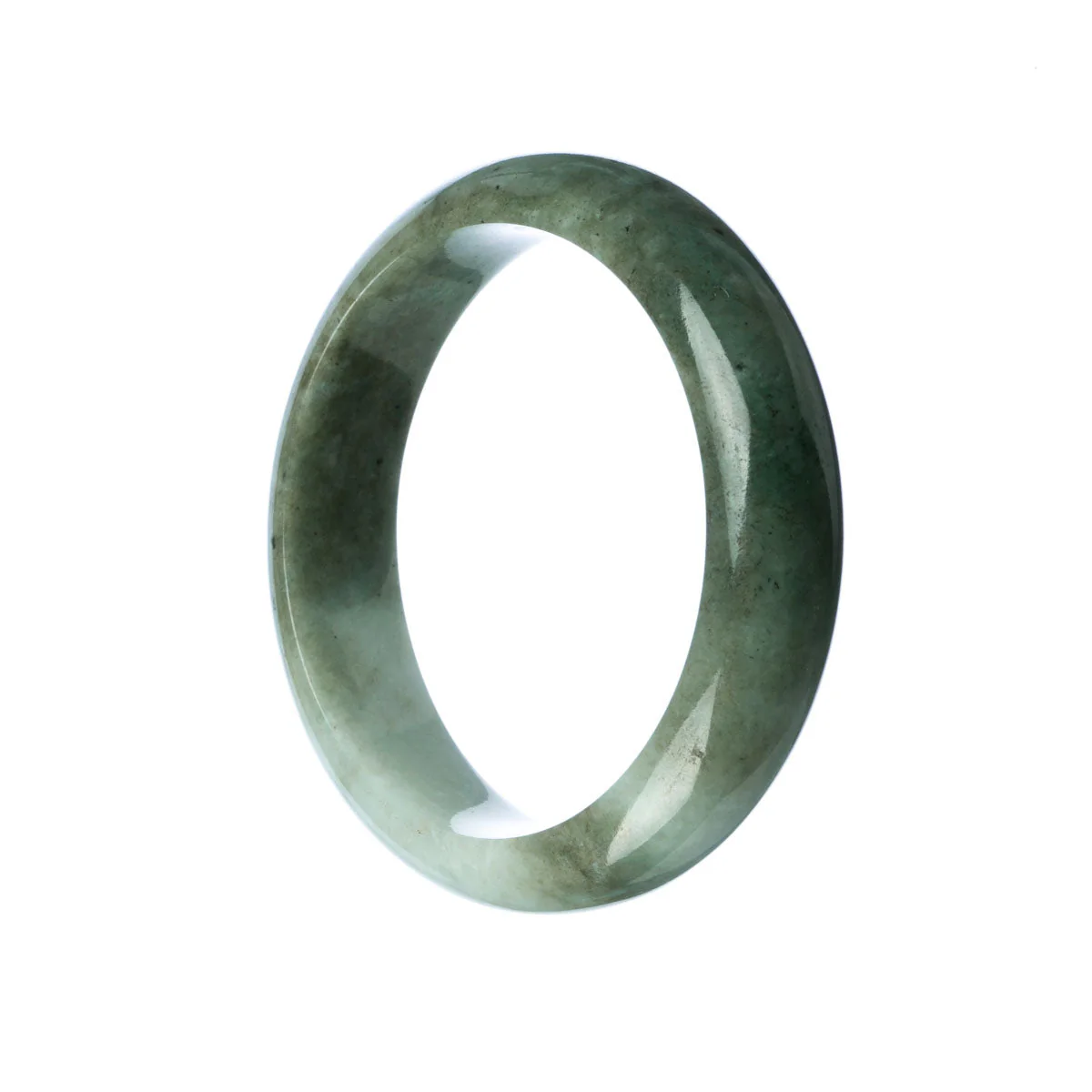Certified Type A Green White Traditional Jade Bangle Bracelet - 59mm Half Moon