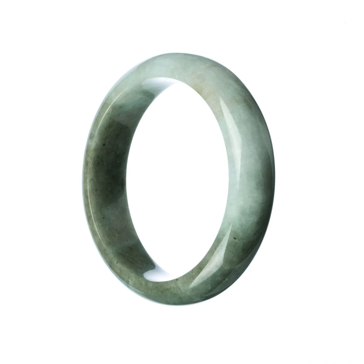 Certified Type A Green White Traditional Jade Bangle Bracelet - 59mm Half Moon - Image 2