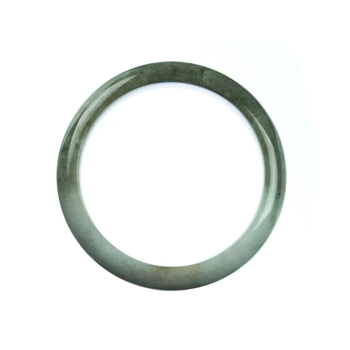 Certified Type A Green White Traditional Jade Bangle Bracelet - 59mm Half Moon - Image 3