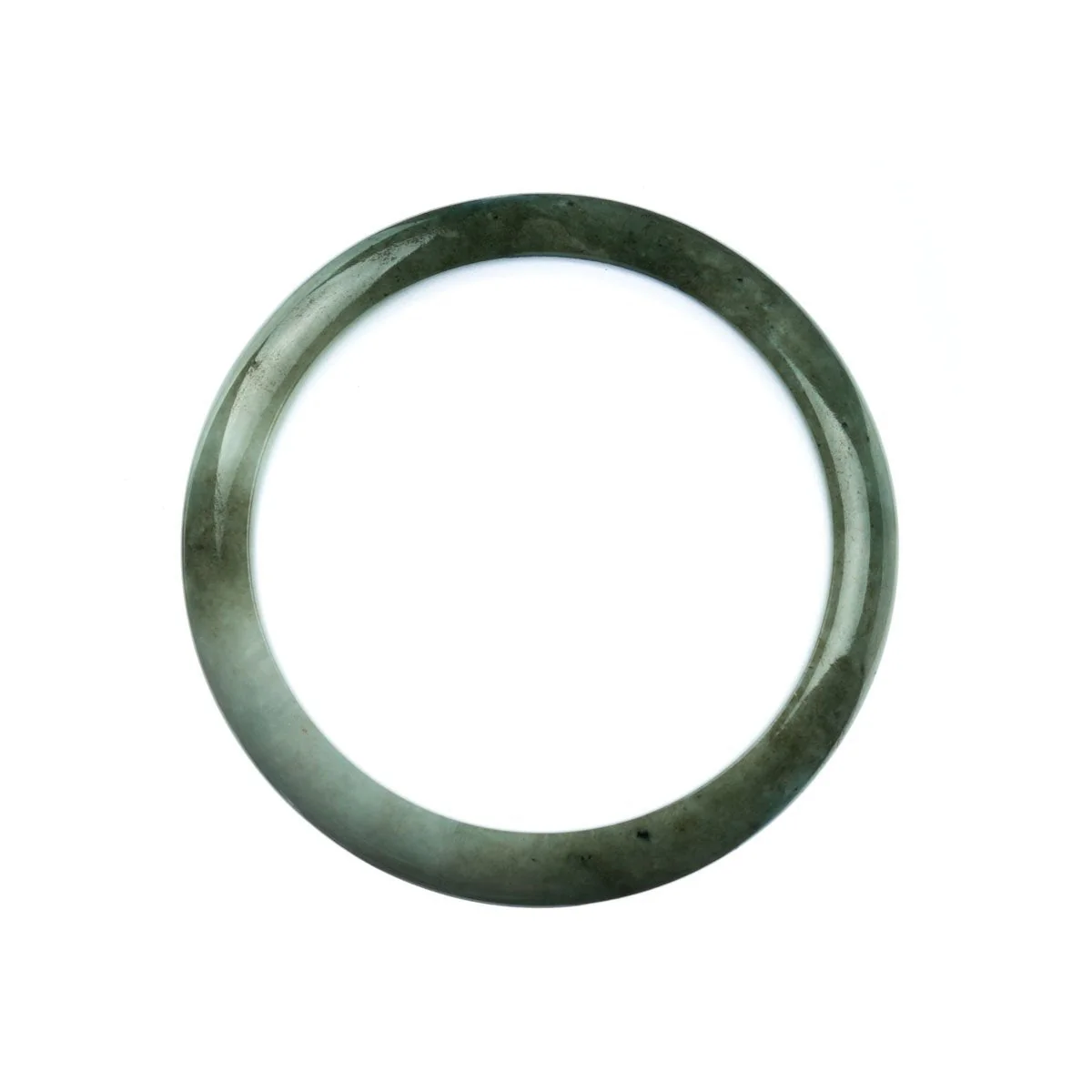 Certified Type A Green White Traditional Jade Bangle Bracelet - 59mm Half Moon - Image 4