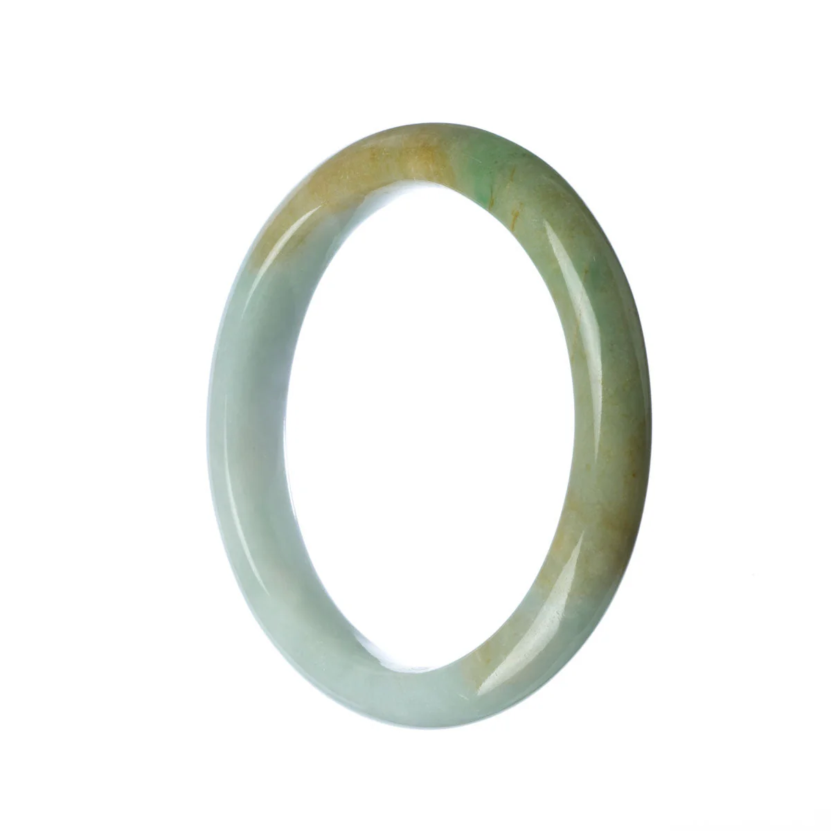 Real Untreated Green White Jadeite Jade Bangle - 61mm Semi Round