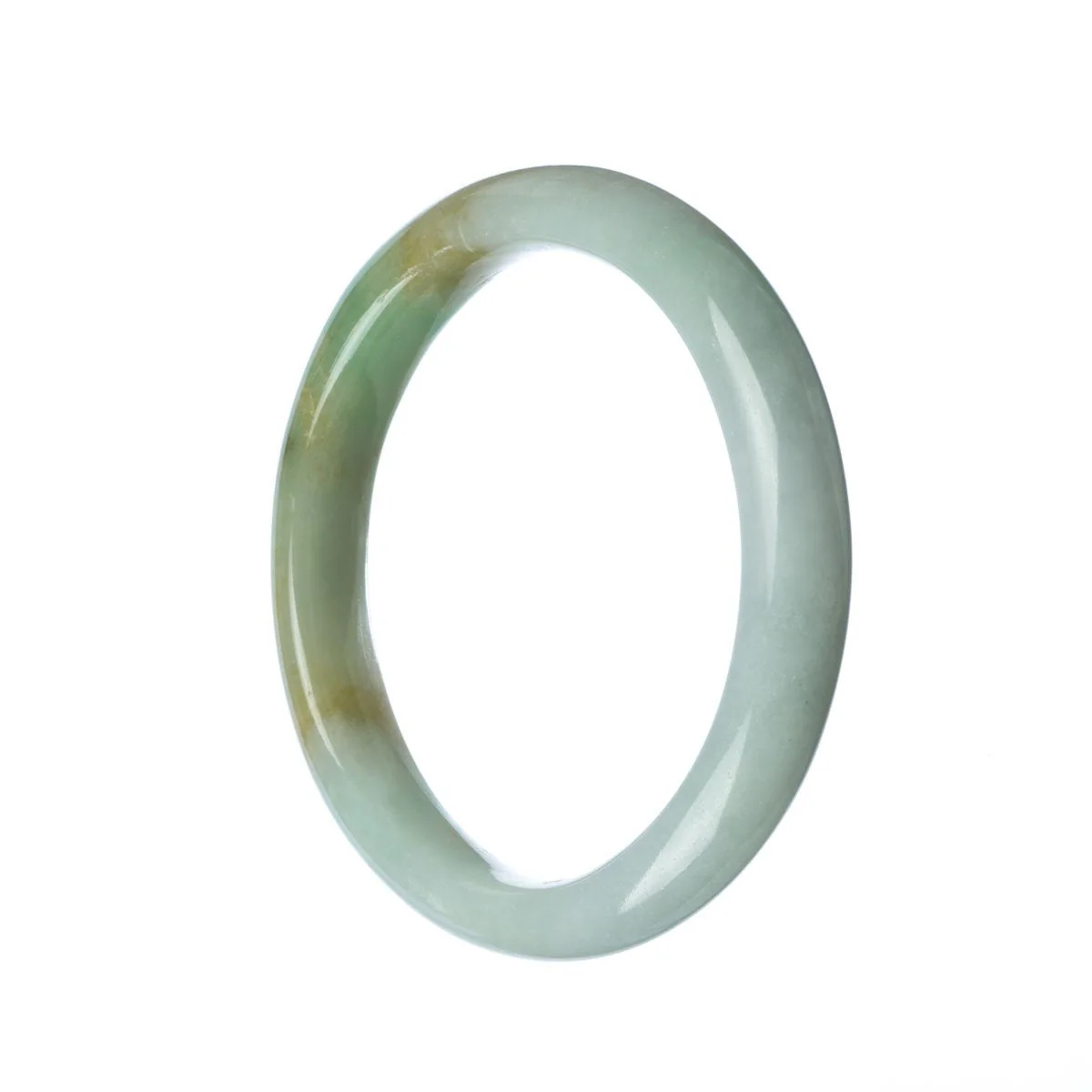 Real Untreated Green White Jadeite Jade Bangle - 61mm Semi Round - Image 2
