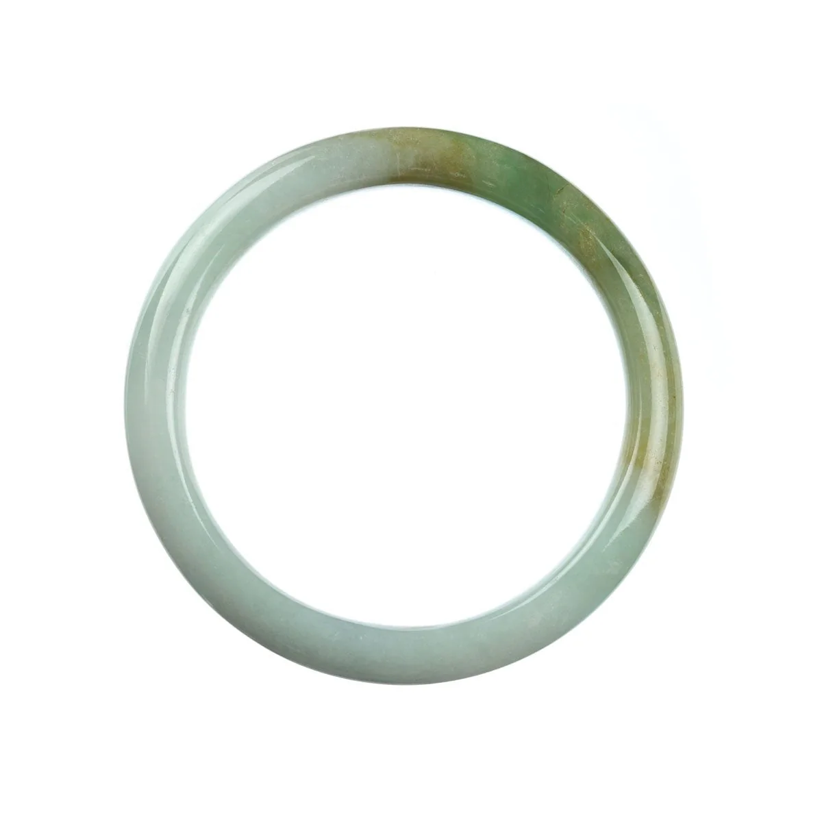 Real Untreated Green White Jadeite Jade Bangle - 61mm Semi Round - Image 3