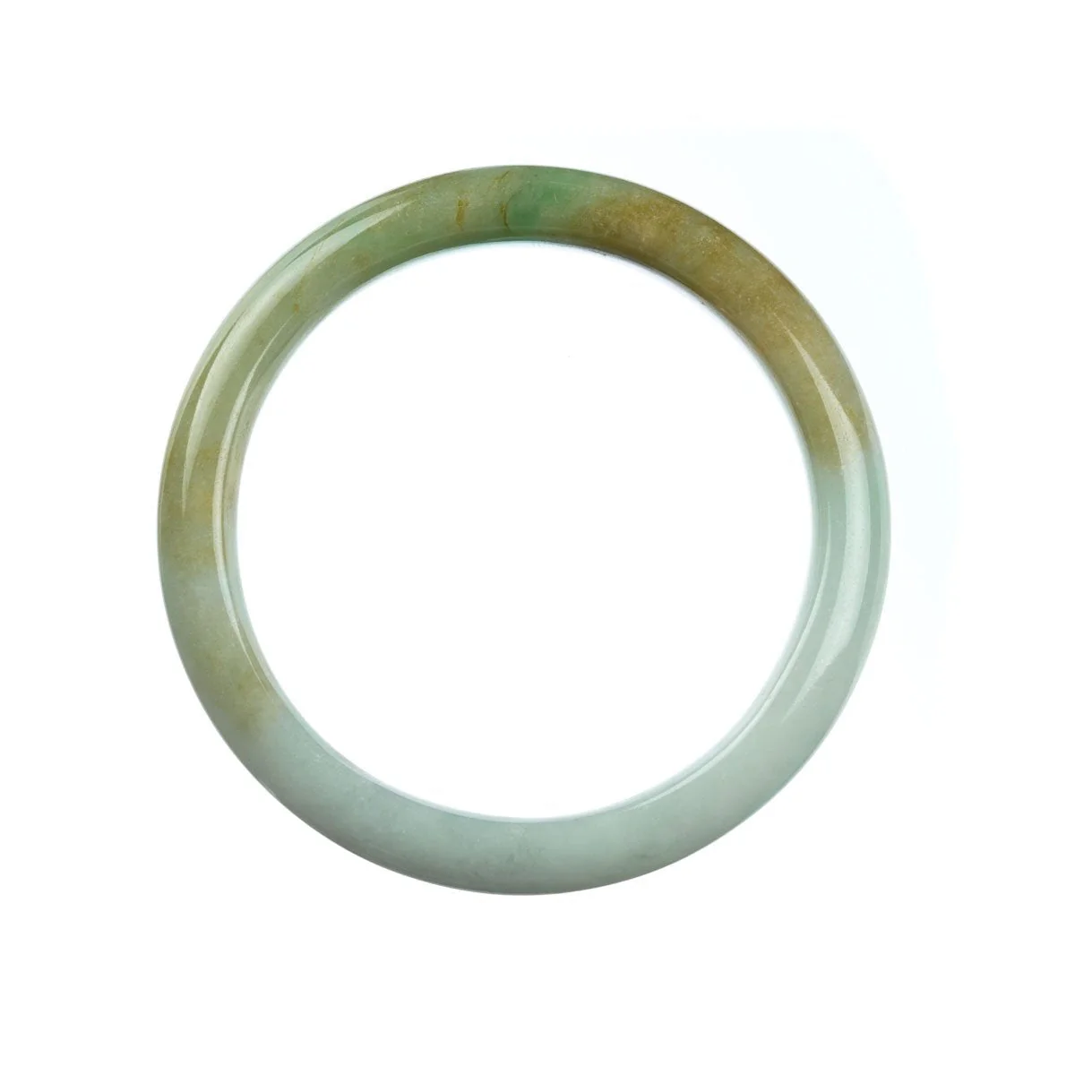 Real Untreated Green White Jadeite Jade Bangle - 61mm Semi Round - Image 4