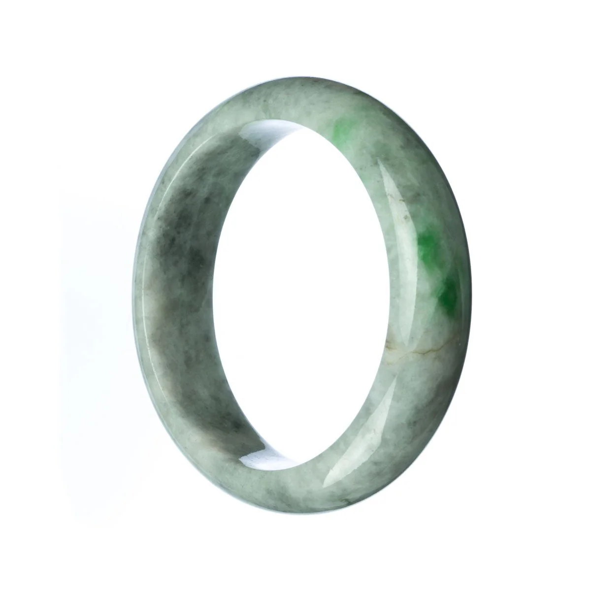 Genuine Untreated Grey Green Jadeite Bangle - 58mm Half Moon - Image 2