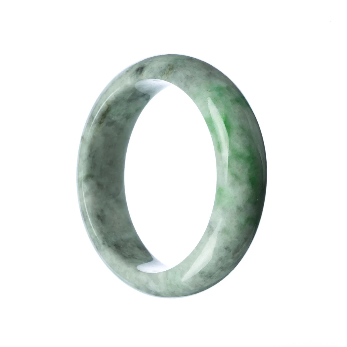 Authentic Grade A Grey Green Traditional Jade Bangle - 58mm Half Moon