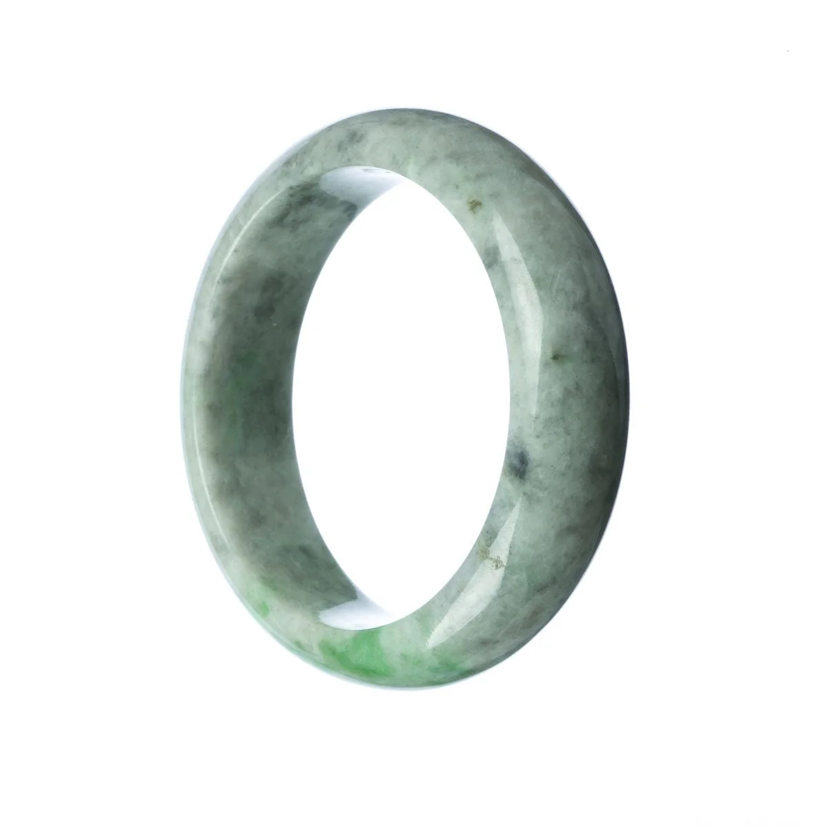 Authentic Grade A Grey Green Traditional Jade Bangle - 58mm Half Moon - Image 2