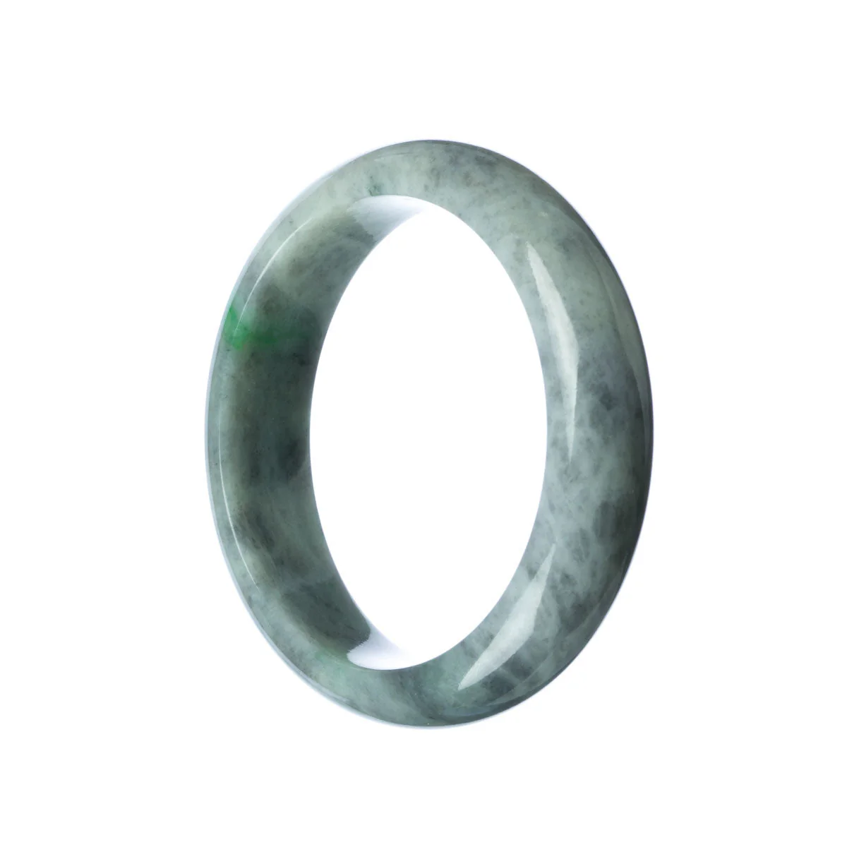 Authentic Grade A Grey Green Jade Bangle Bracelet - 59mm Half Moon