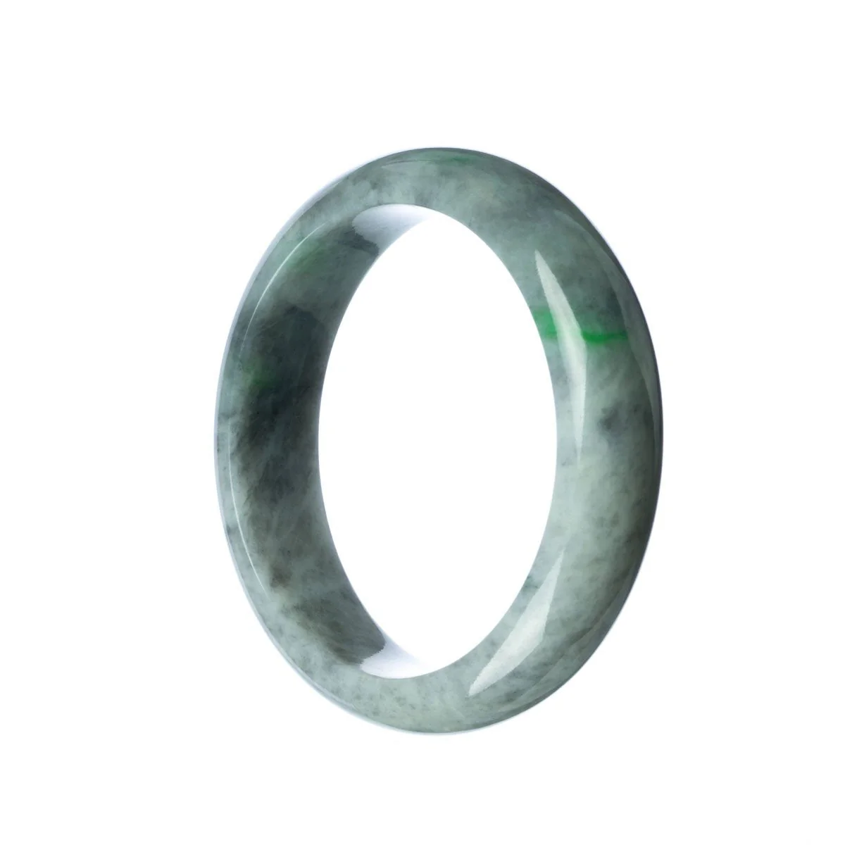 Authentic Grade A Grey Green Jade Bangle Bracelet - 59mm Half Moon - Image 2