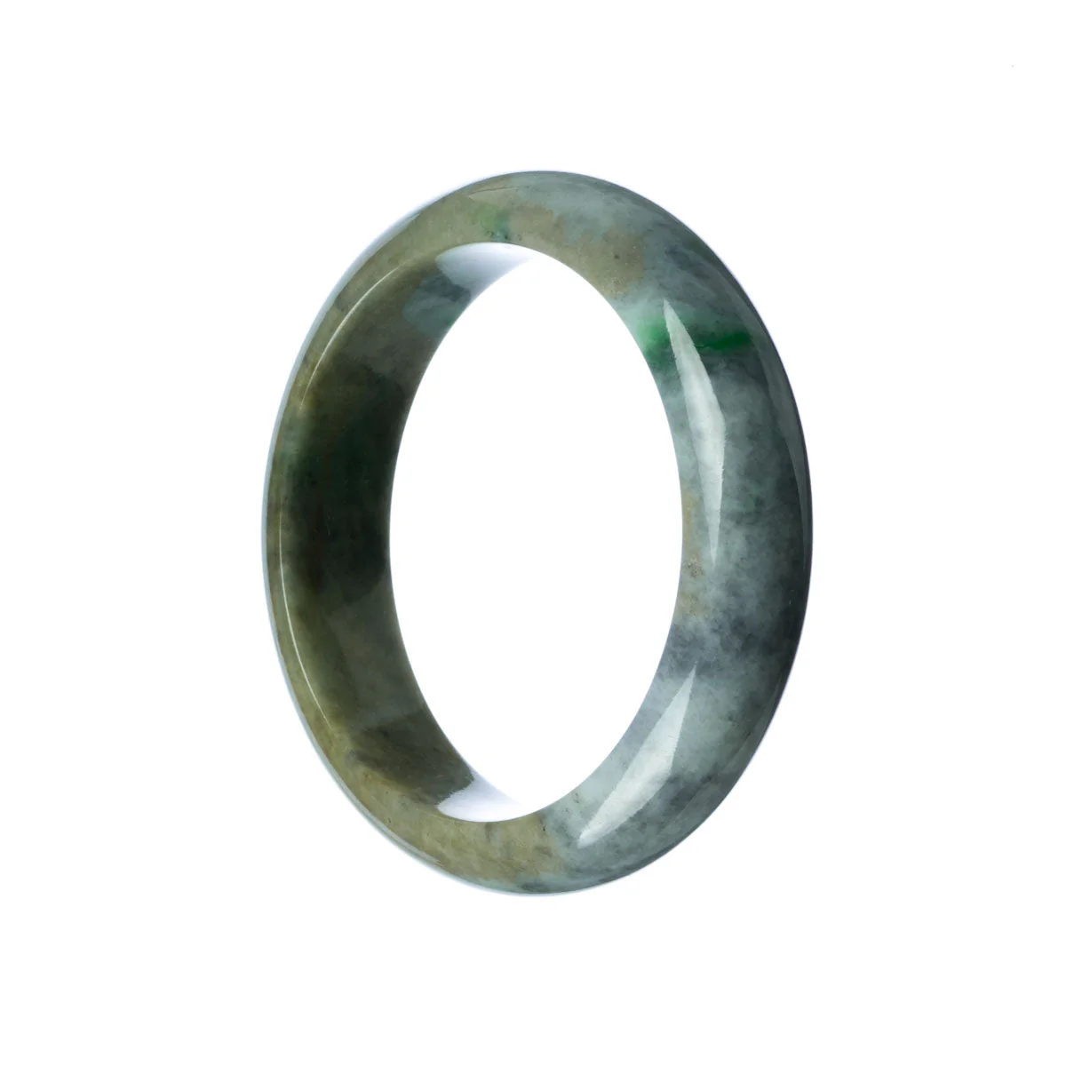 Genuine Grade A Grey Green Burma Jade Bangle - 57mm Half Moon