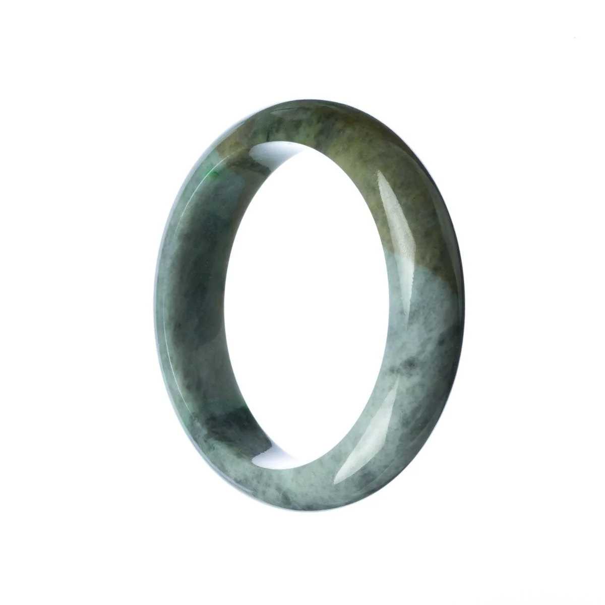 Genuine Grade A Grey Green Burma Jade Bangle - 57mm Half Moon - Image 2