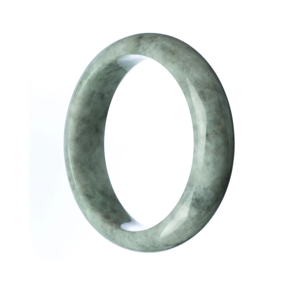 Real Grade A Grey Burmese Jade Bangle Bracelet - 59mm Half Moon