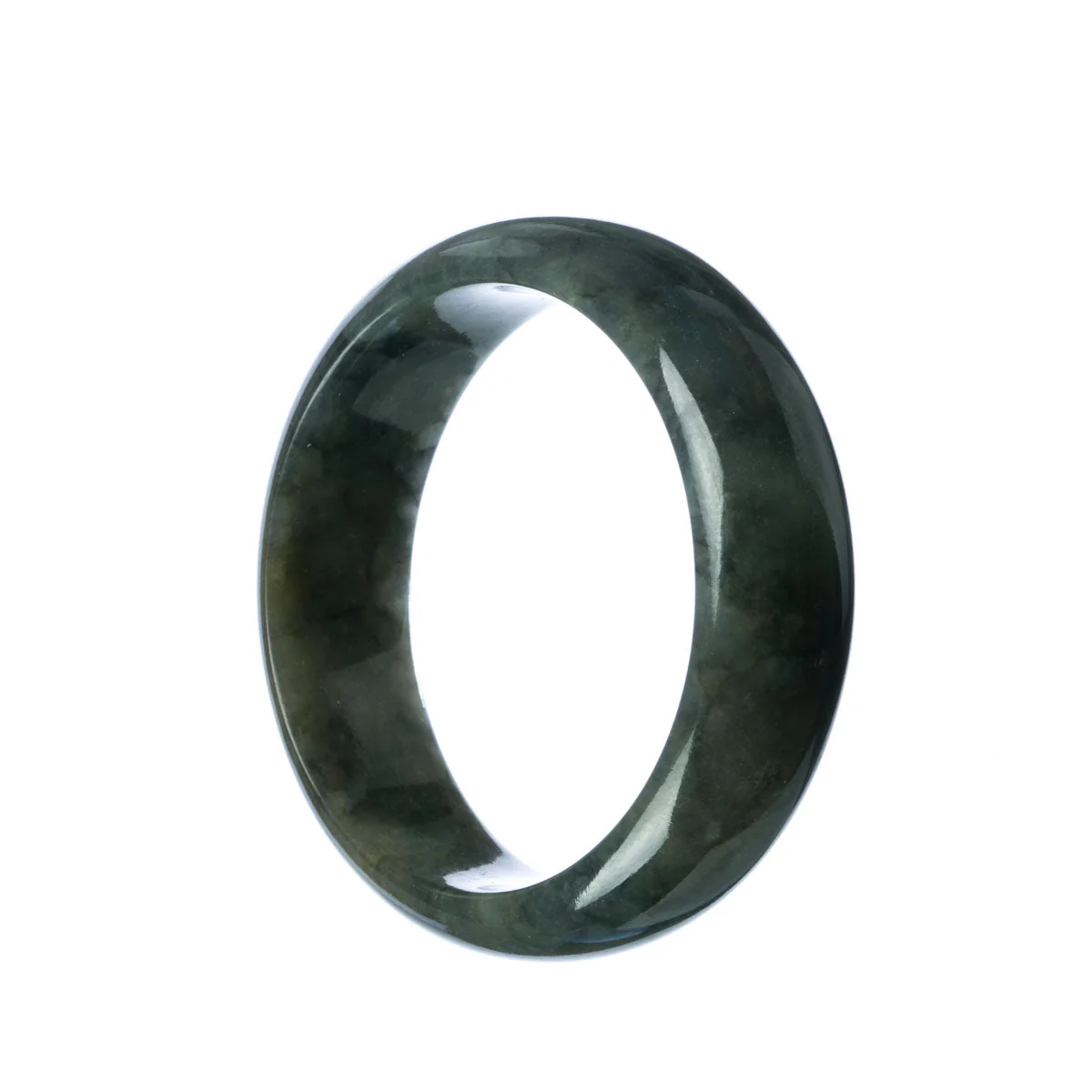 Authentic Type A Grey Traditional Jade Bangle - 57mm Half Moon