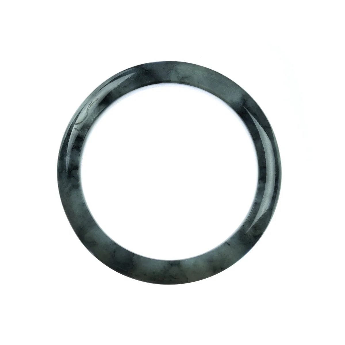 Certified Grade A Grey Traditional Jade Bangle - 58mm Semi Round - Image 3