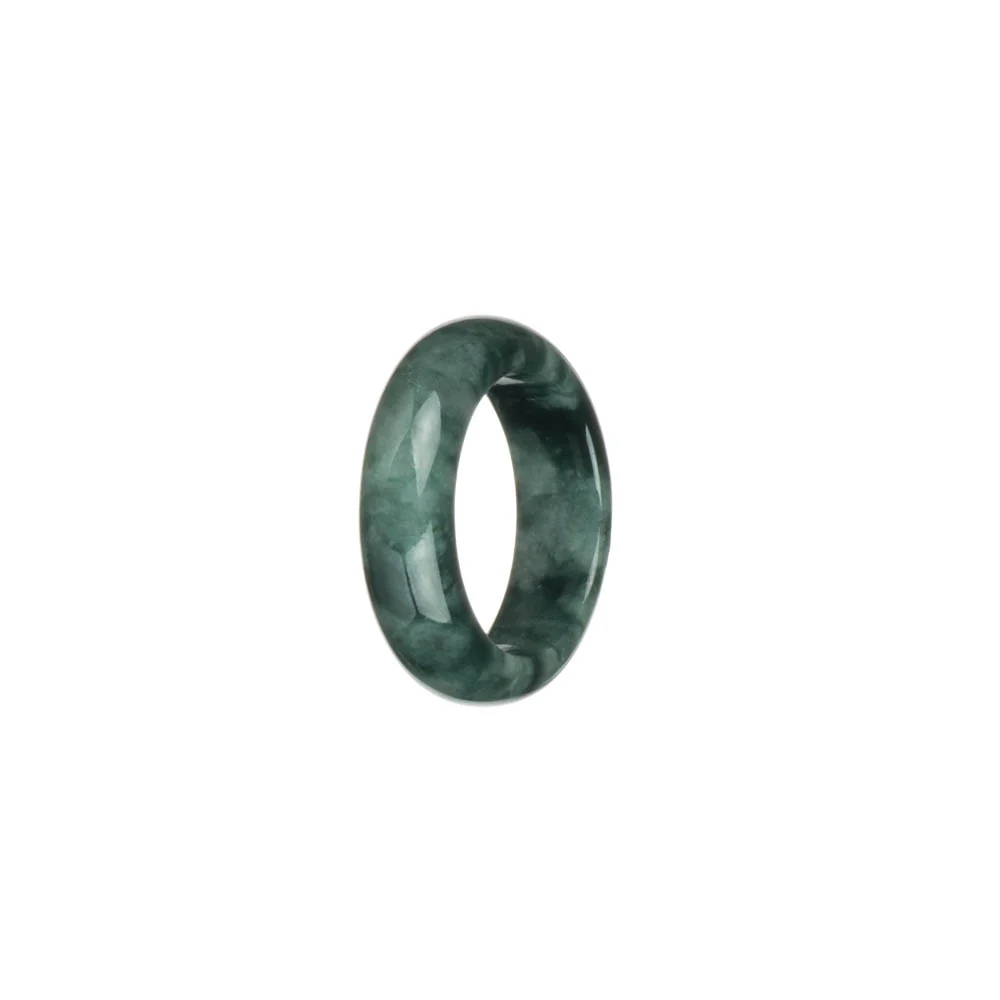Certified Grey with Dark Green Pattern Jade Ring - US 8.25 - Image 2