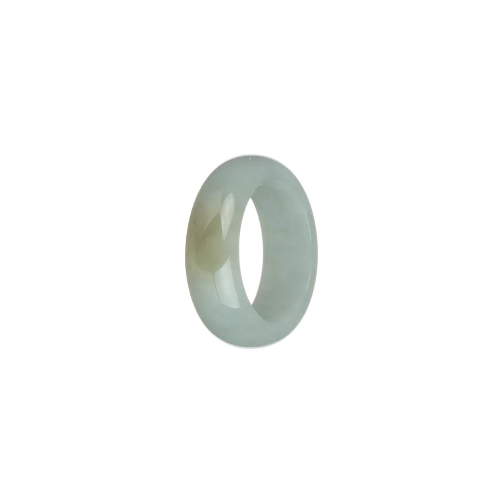 Authentic Greyish White with Light Brown Patch Burma Jade Ring - US 8.25
