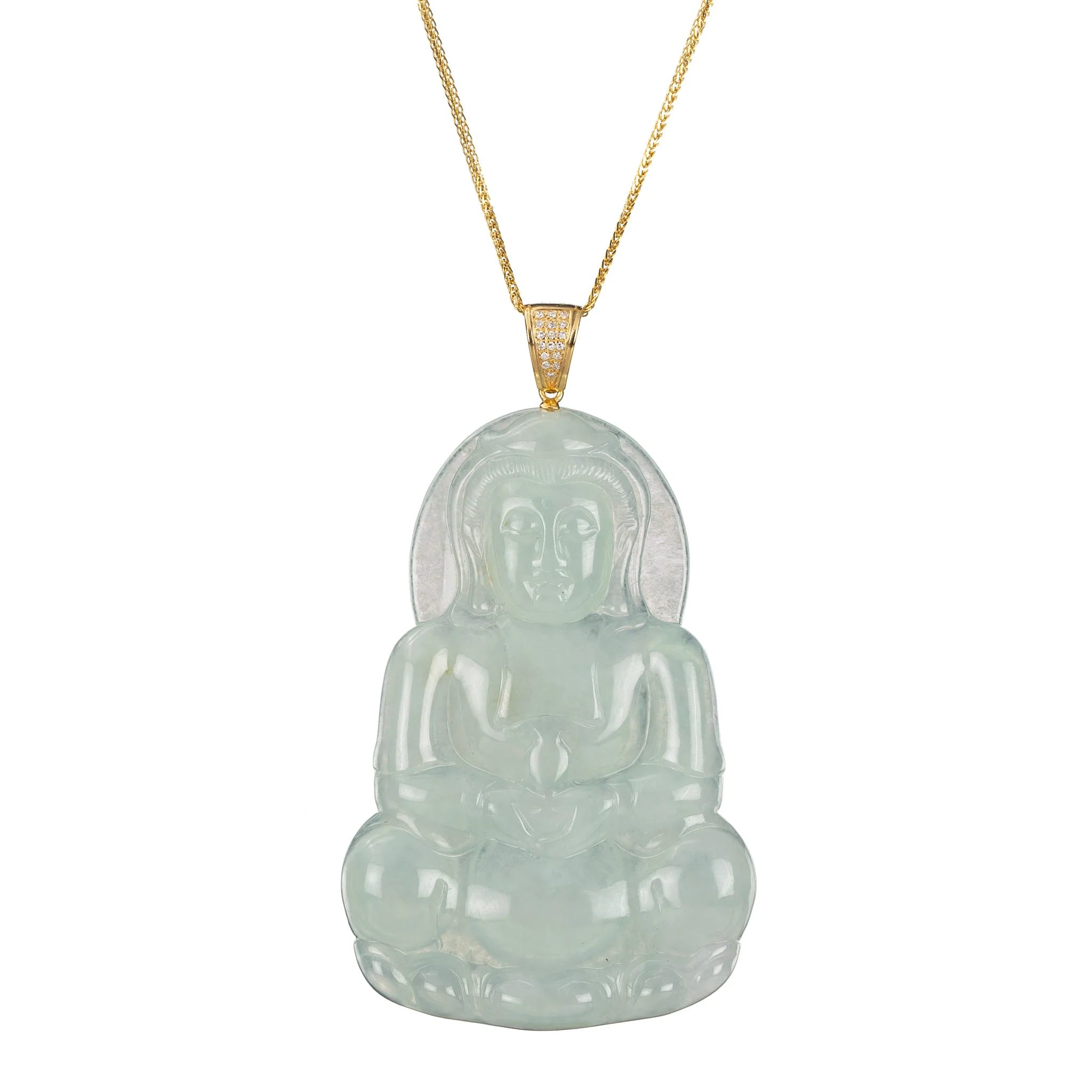 Icy Light Green GuanYin Jade Pendant