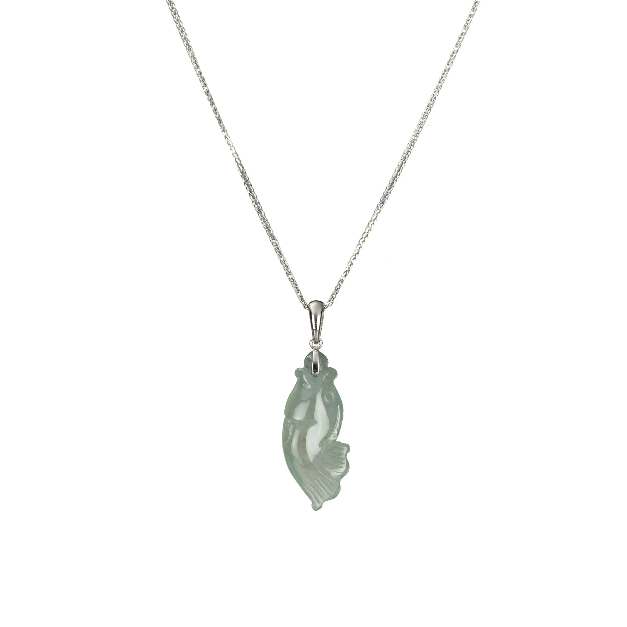 Icy Pale Green Jade Fish Pendant