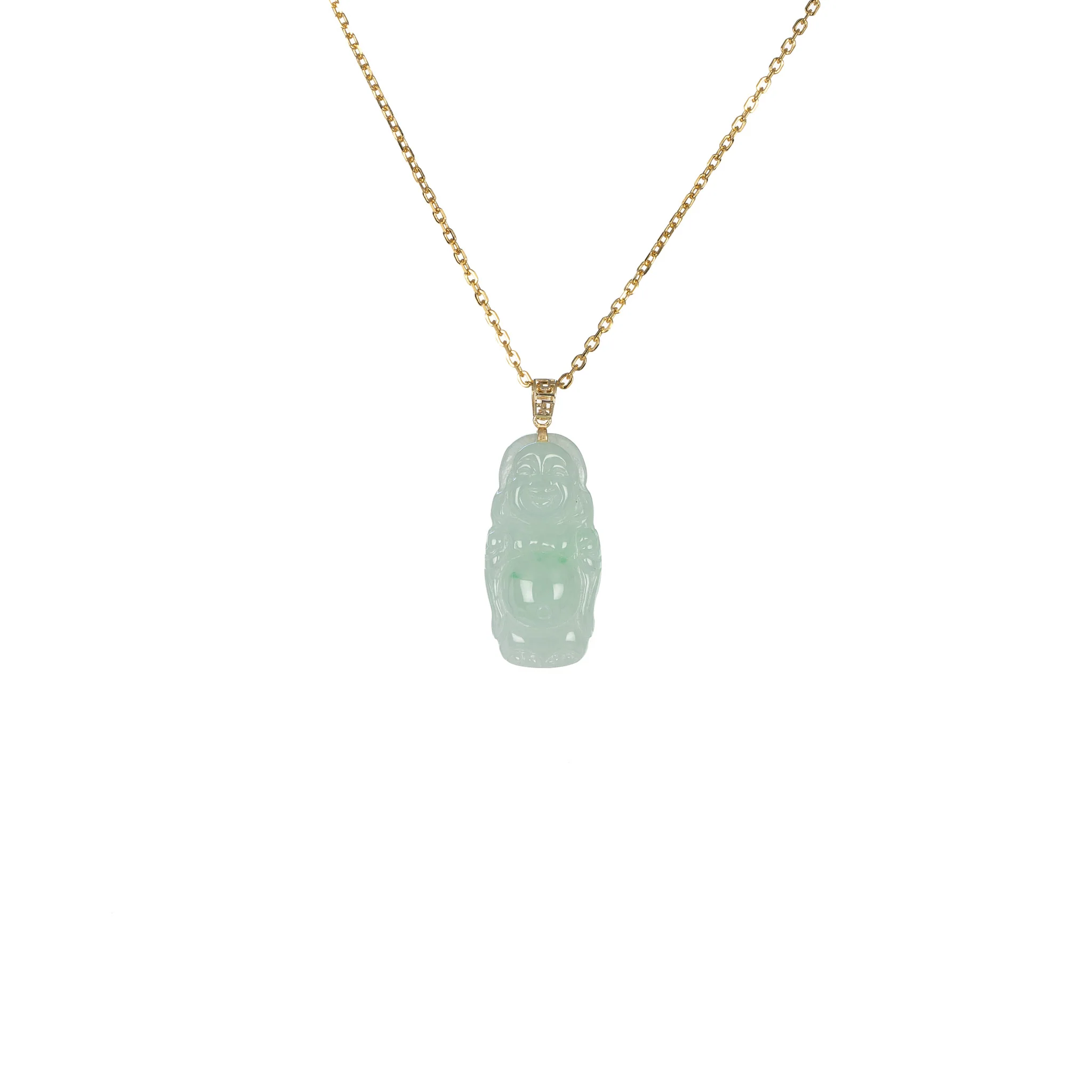 Ideali Standing Happy Buddha Jade Pendant with 18K Gold - Image 2