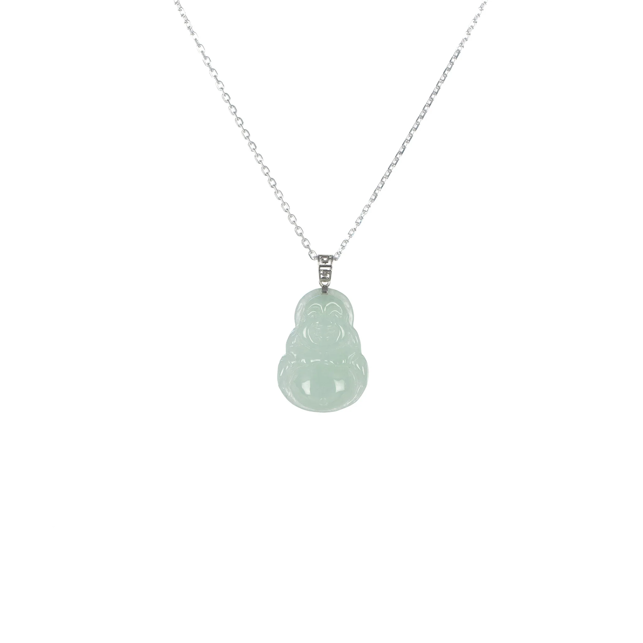 Ideali Tall Happy Buddha Jadeite Jade Necklace with 18ct Gold