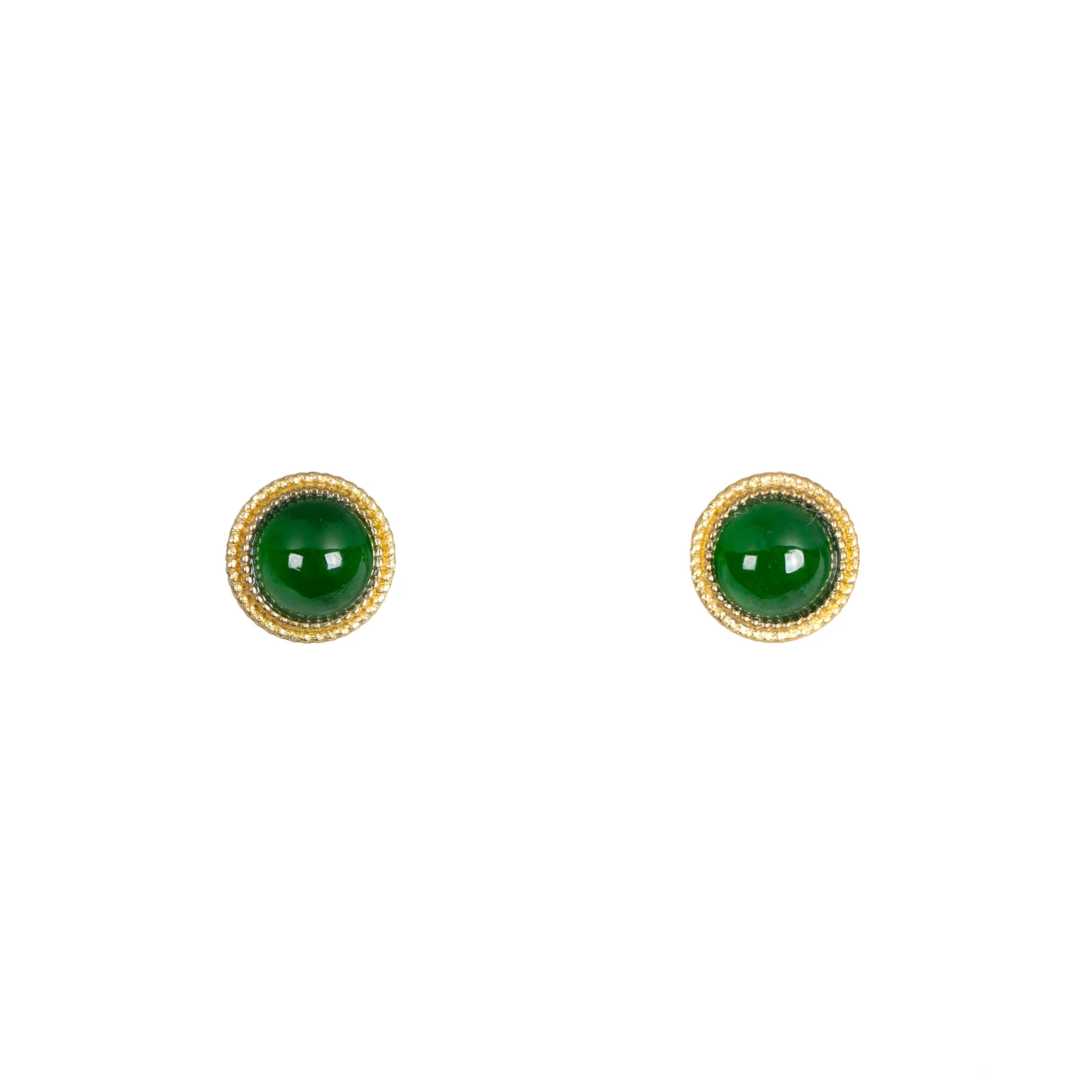 Imperial Jade Milgrain Stud Earrings – 18K Yellow Gold