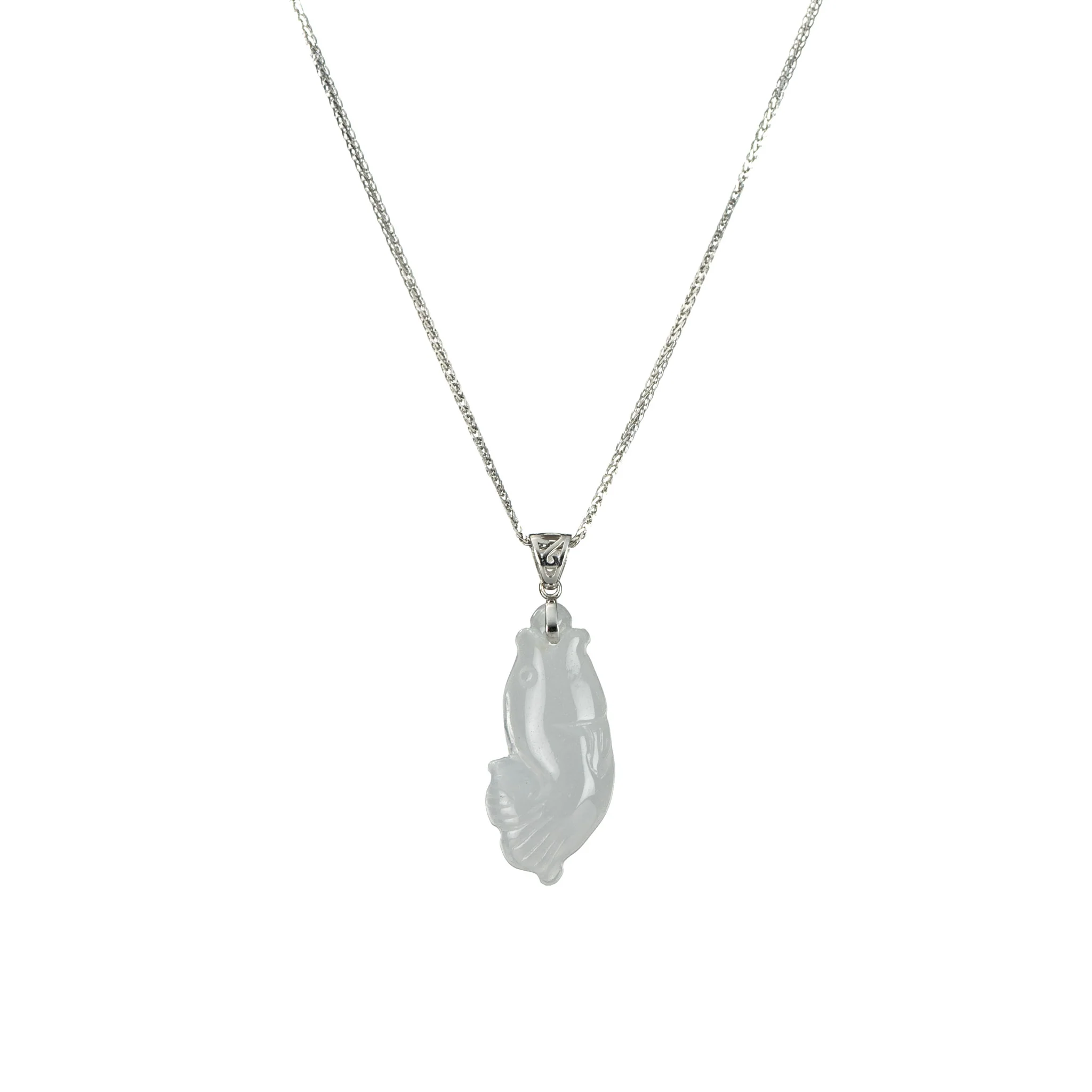 Jade Fish Necklace with 18K White Gold