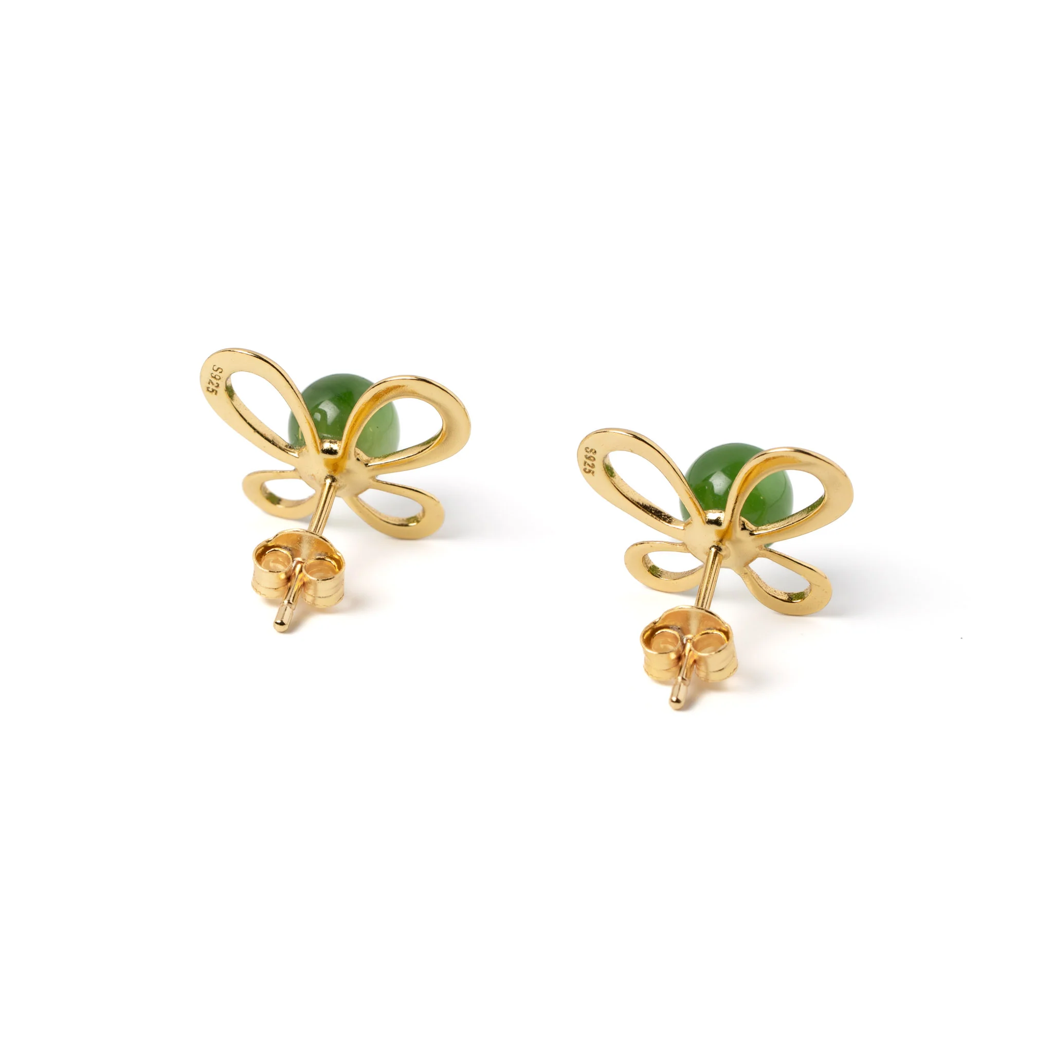 Jade Flutter – Green Jade Butterfly Stud Earrings in Gold Vermeil - Image 2