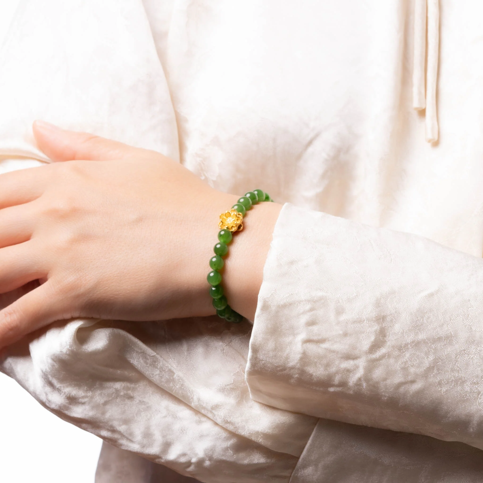 Jade Lotus Bracelet with 24K Pure Gold - Image 4