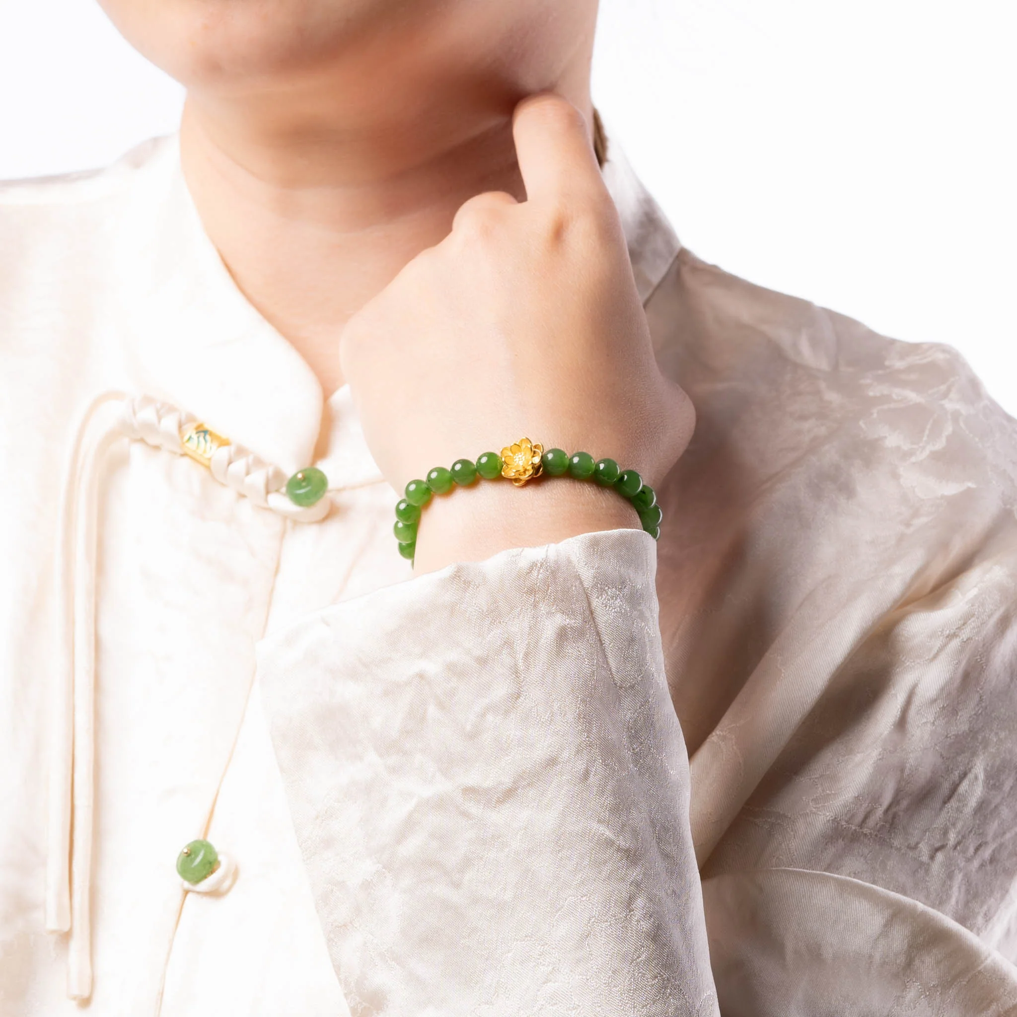 Jade Lotus Bracelet with 24K Pure Gold - Image 6