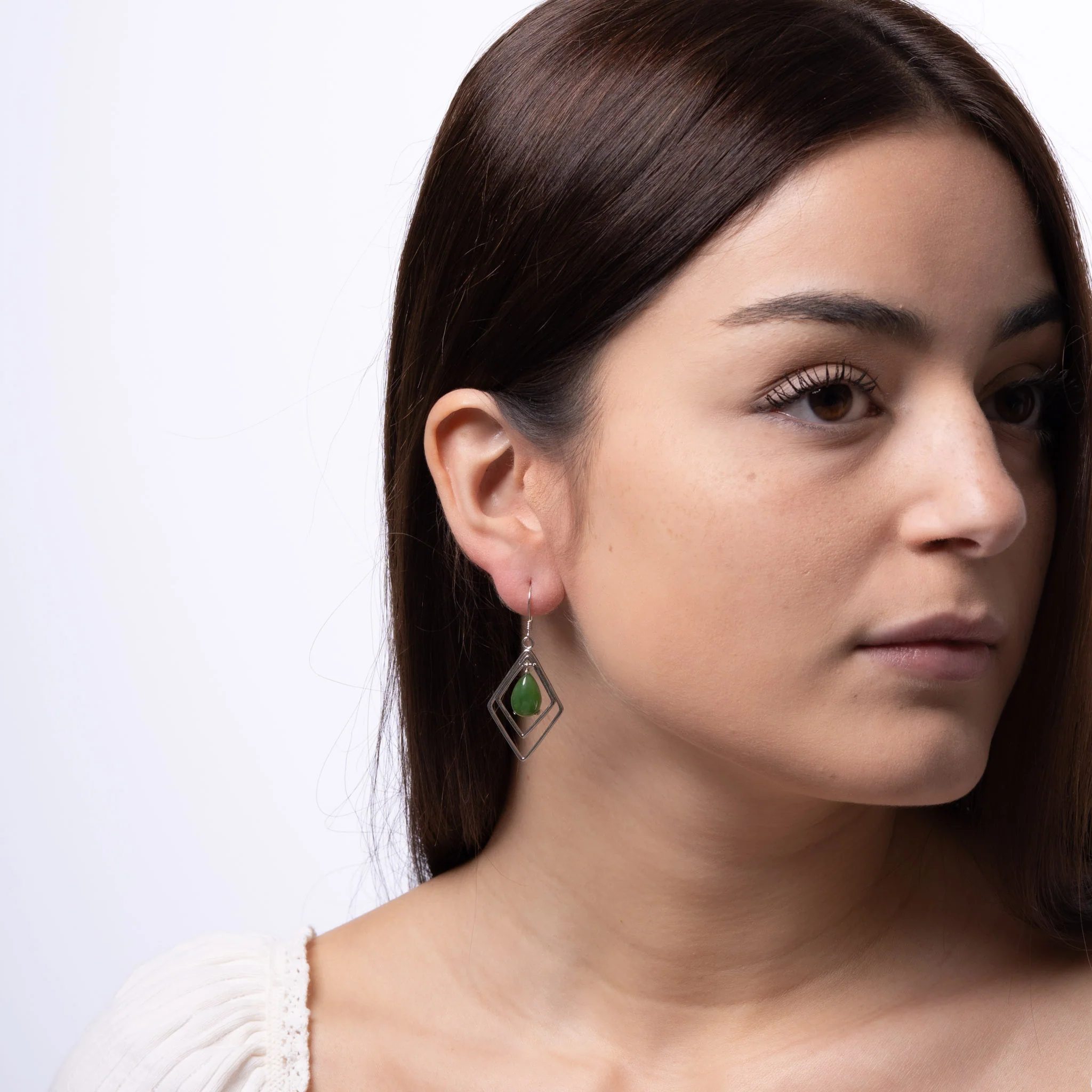 Jade Prism – Green Jade Teardrop Earrings with Double Diamond Frame in Sterling Silver - Image 3