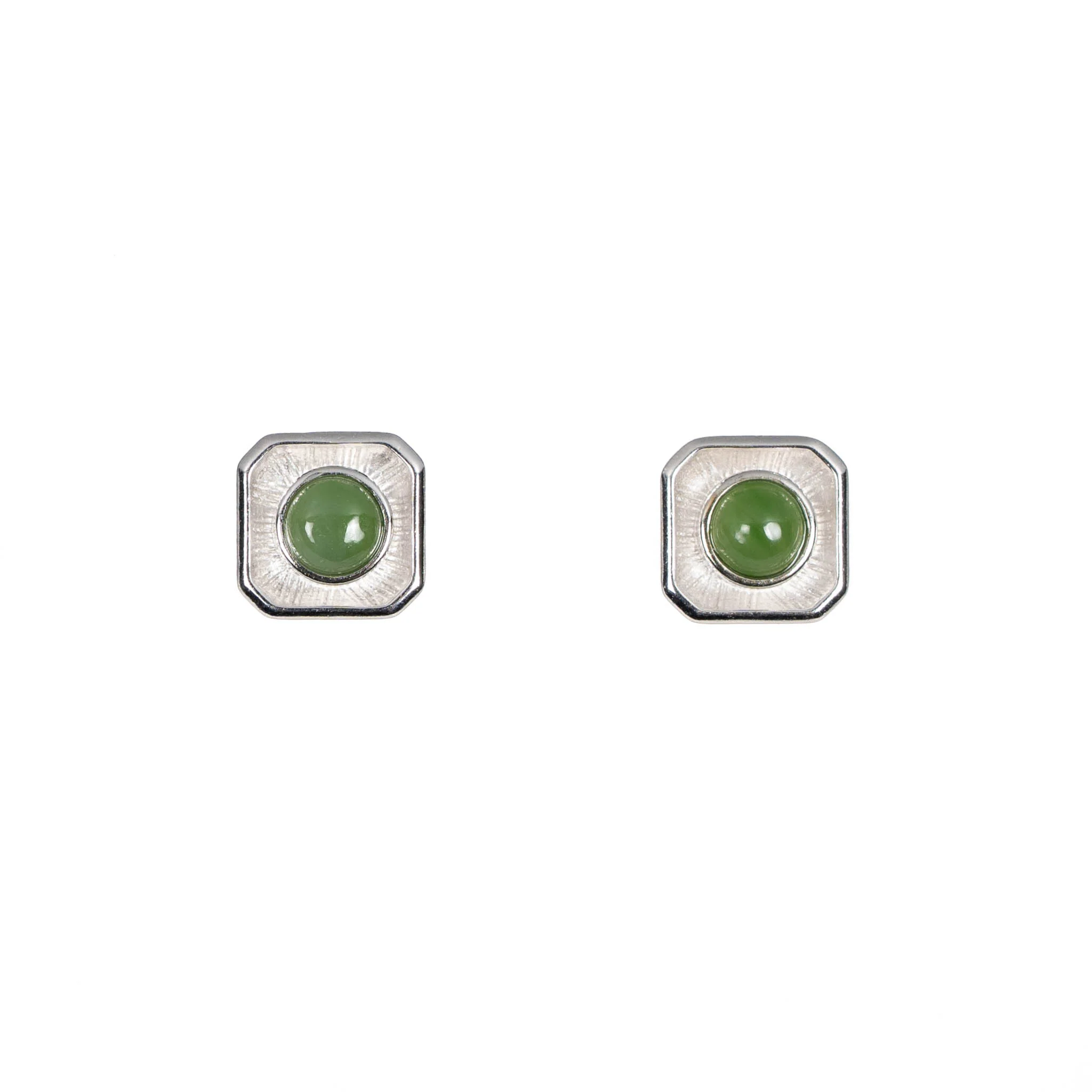 Jade Radiance – Octagon Jade Stud Earrings in Sterling Silver