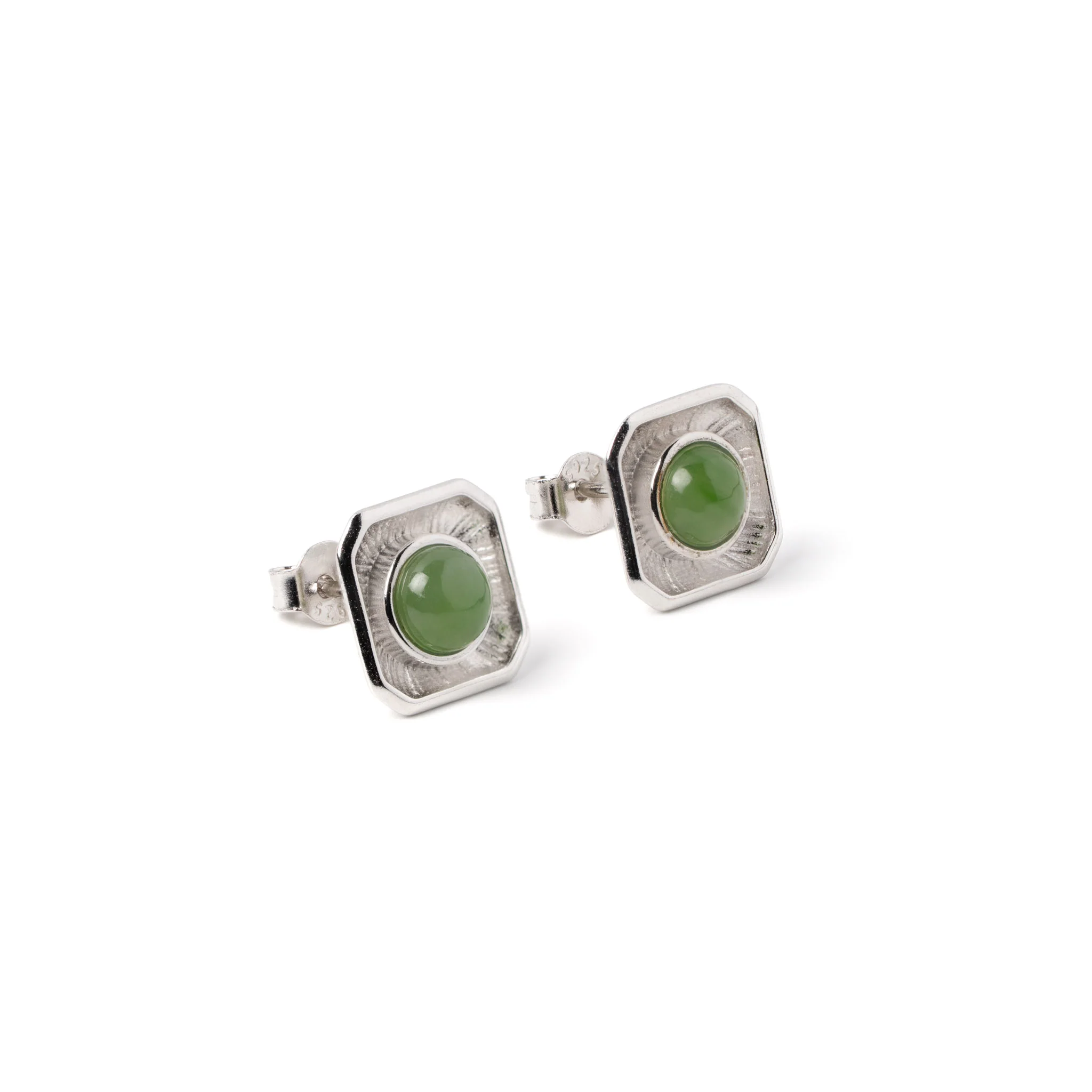 Jade Radiance – Octagon Jade Stud Earrings in Sterling Silver - Image 2