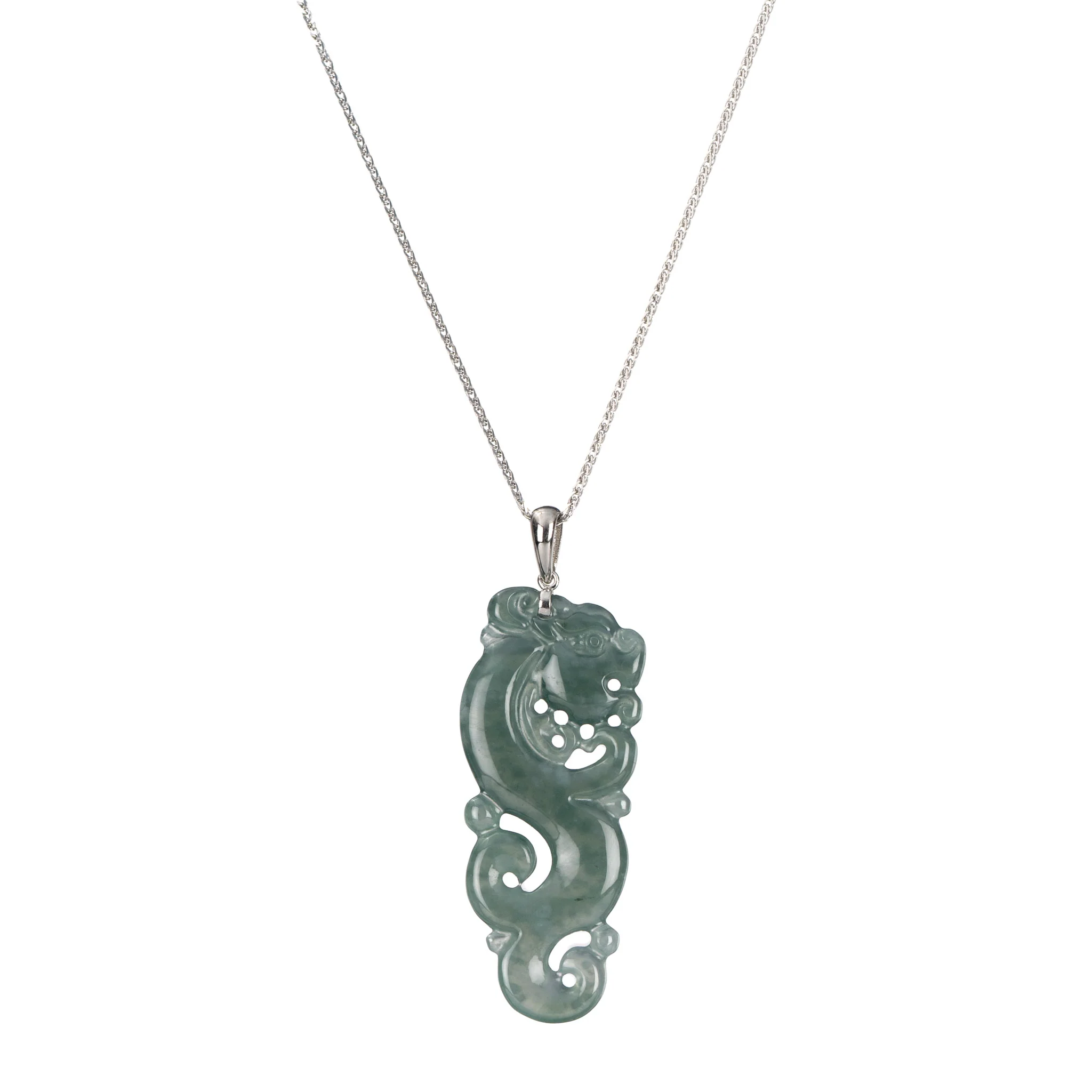Jadeite Dragon Pendant in 18K White Gold