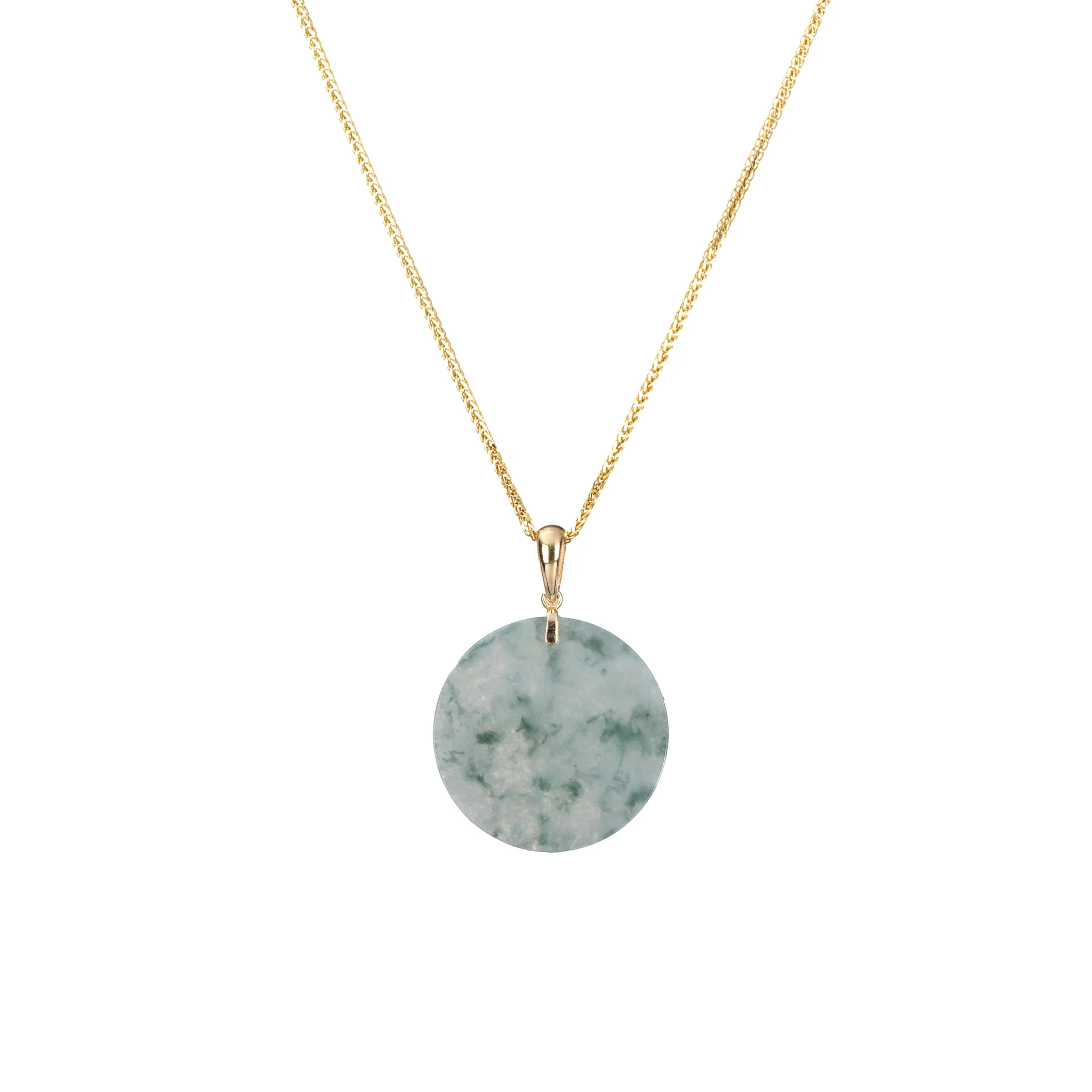 Round Jadeite Jade Pendant - Moss in Snow